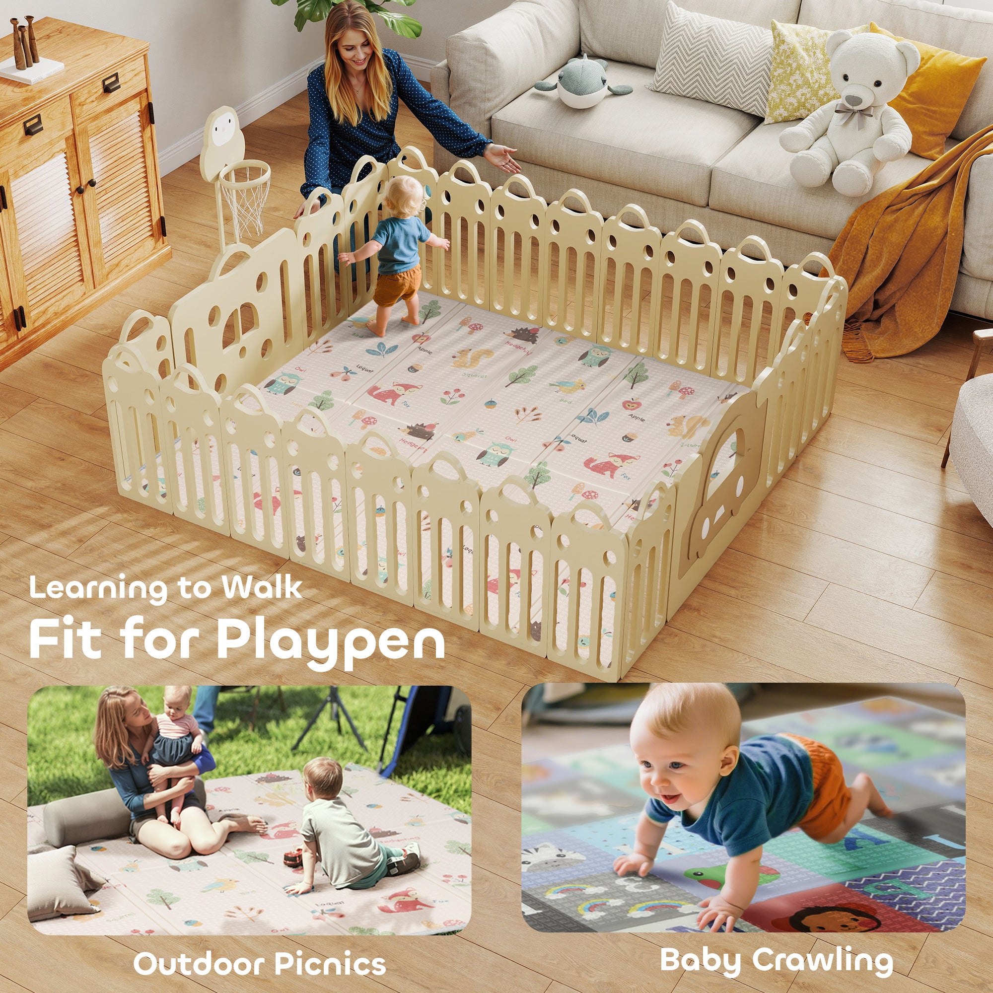 AIYAPLAY Foldable Baby Play Mat Double-Sided, Reversible Foam Soft Crawling Mat for Toddlers, for Bedroom, Nursery and Playroom