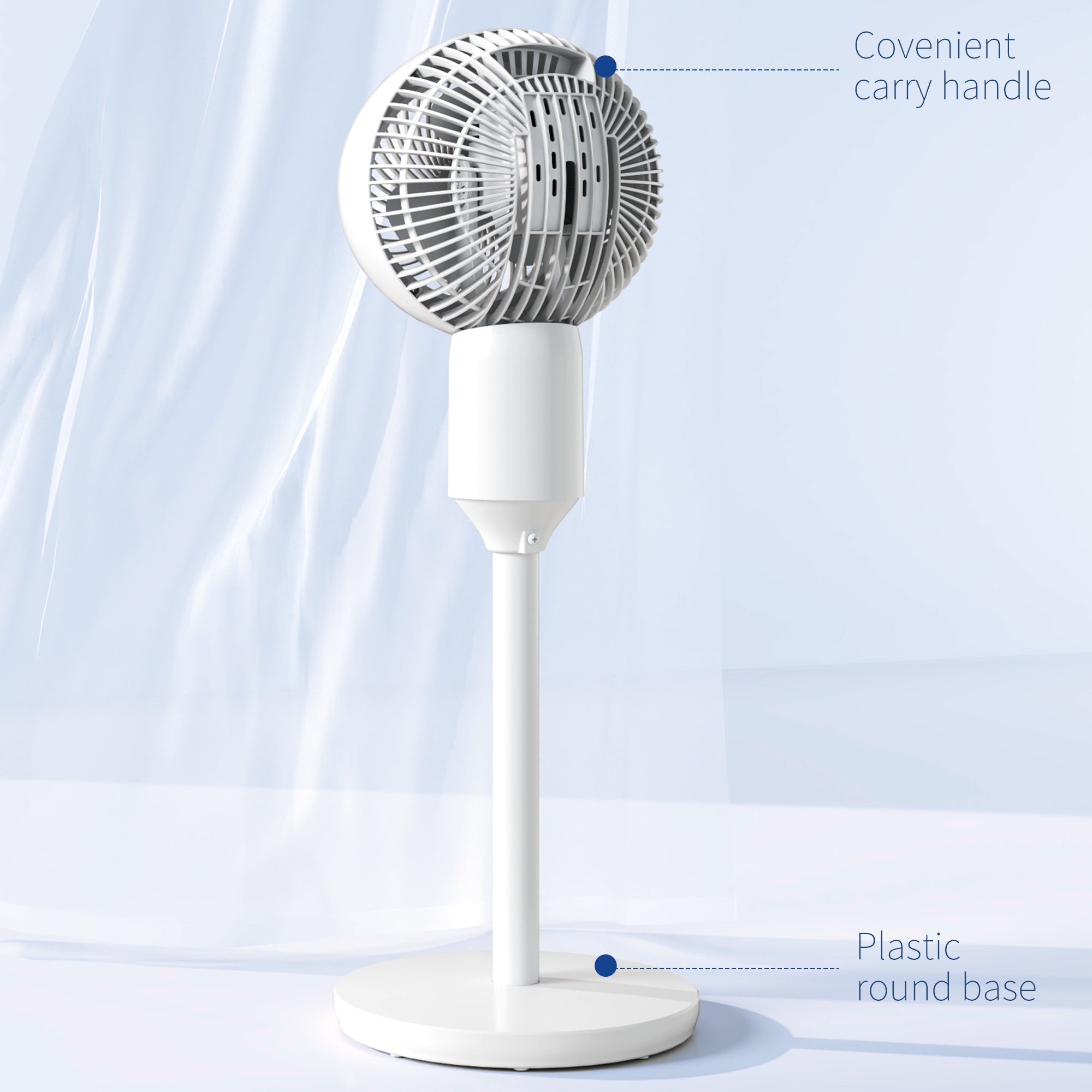 HOMCOM 9'' Air Circulator Fan 3 Speed, 70\'c2\'b0 Oscillation 90\'c2\'b0 Vertical Tilt, Carry Handle, Pedestal Fan, Pedestal Fan for Living Room, Bedroom, Office, White