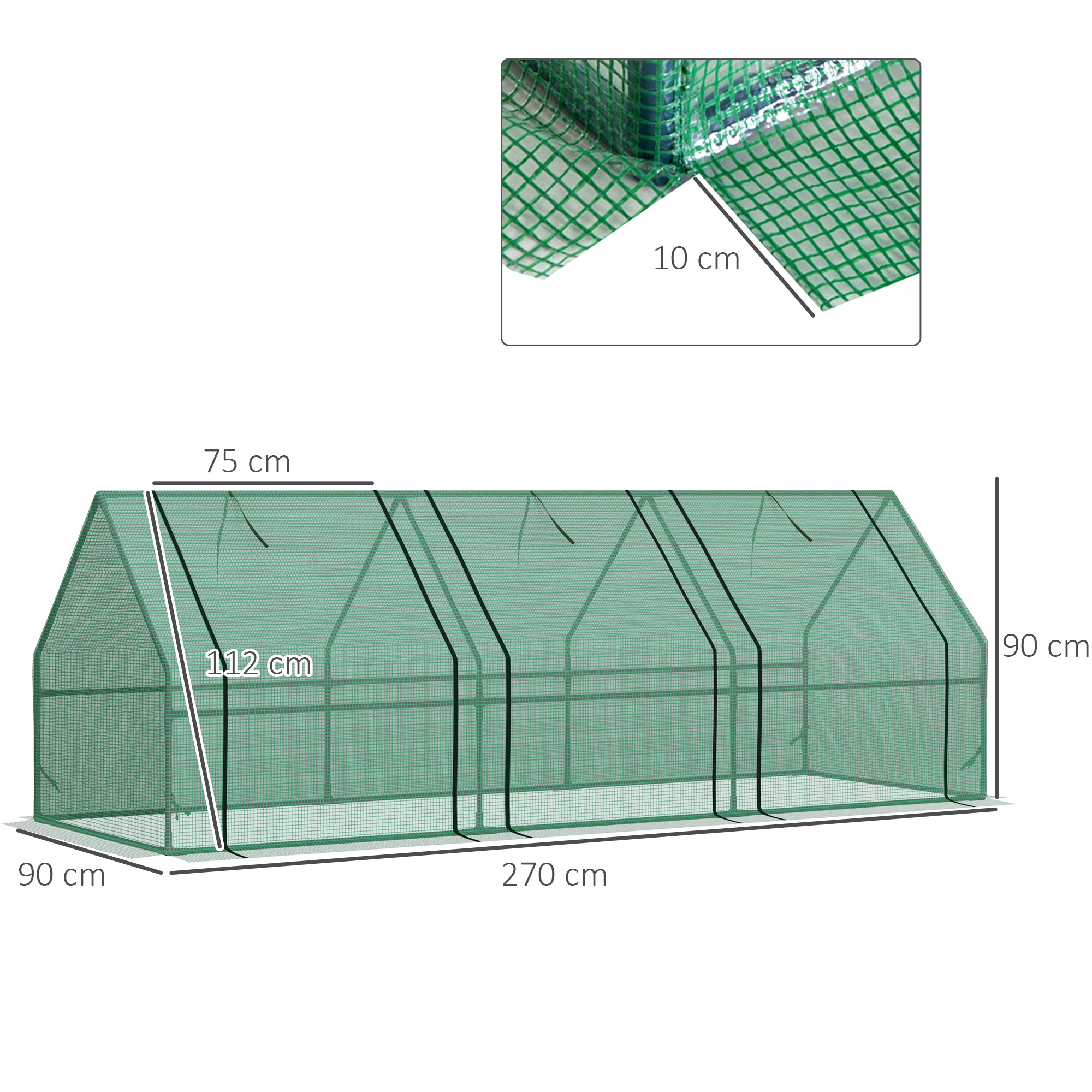 Outsunny Mini Small Greenhouse with Steel Frame & PE Cover & Zipped Window Poly tunnel Steeple for Plants Vegetables, 270 x 90 x 90 cm, Green