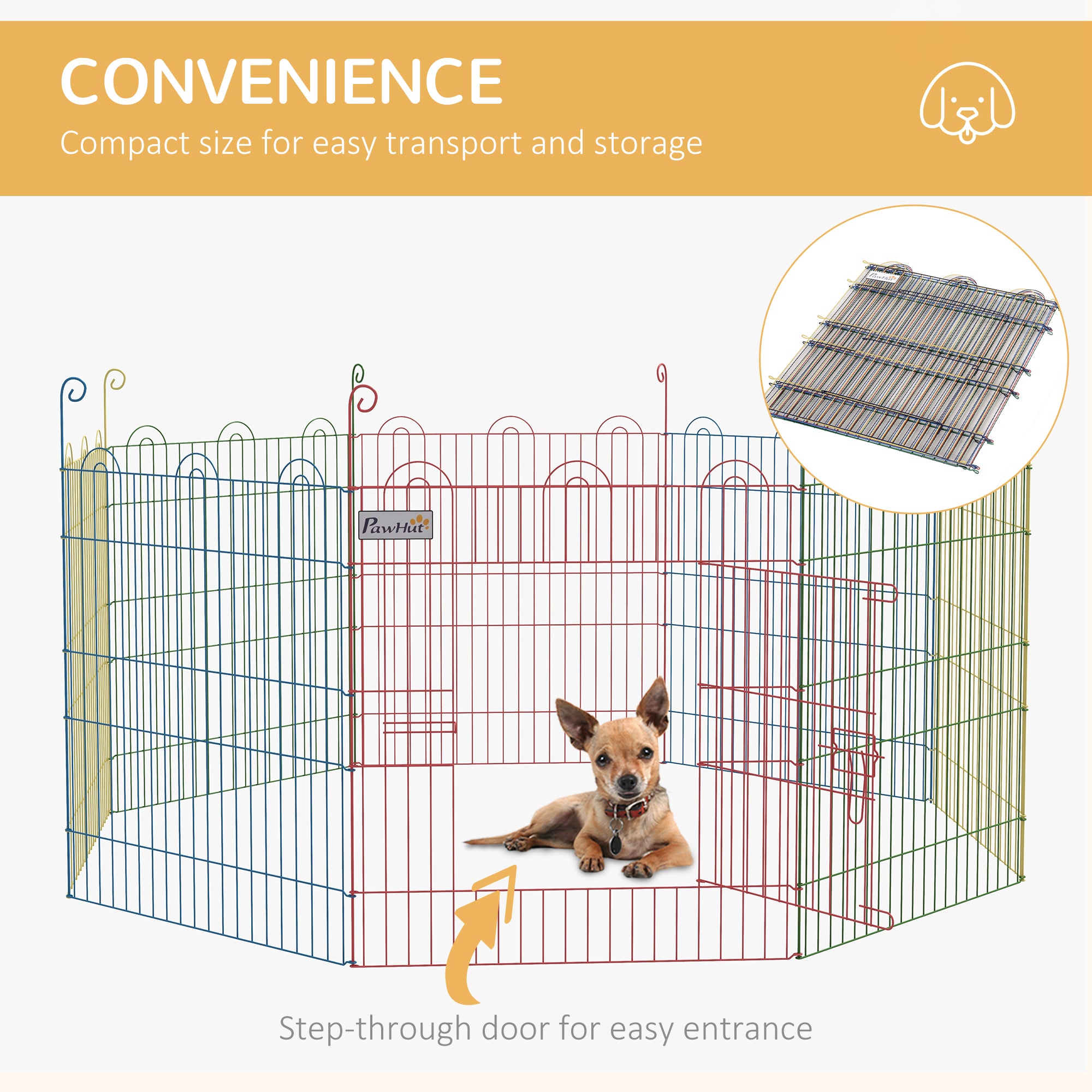 PawHut Pet Playpen Crate, with Eight Panels, Door, for Indoors and Outdoors, 60H x \'ce\'a6156cm