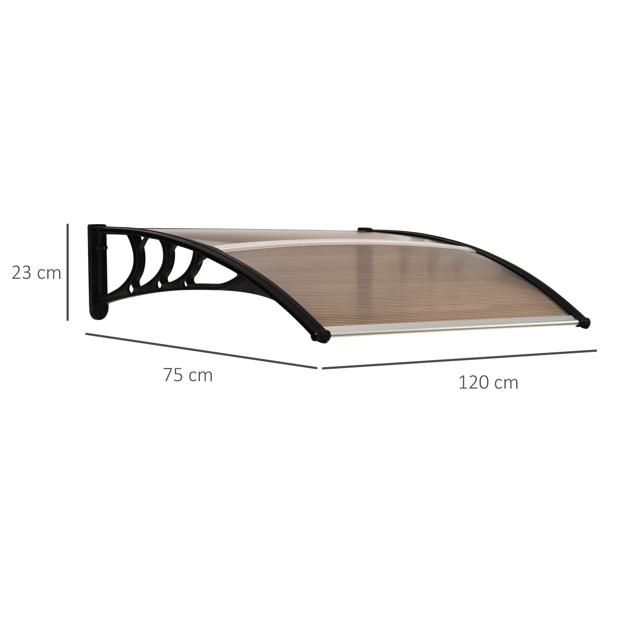Outsunny Curved Window Door Canopy Aluminium Rigid Plastic Polycarbonate Fixed Outdoor Awning Modern Design UV Water Rain Resist 120 x 75cm Brown