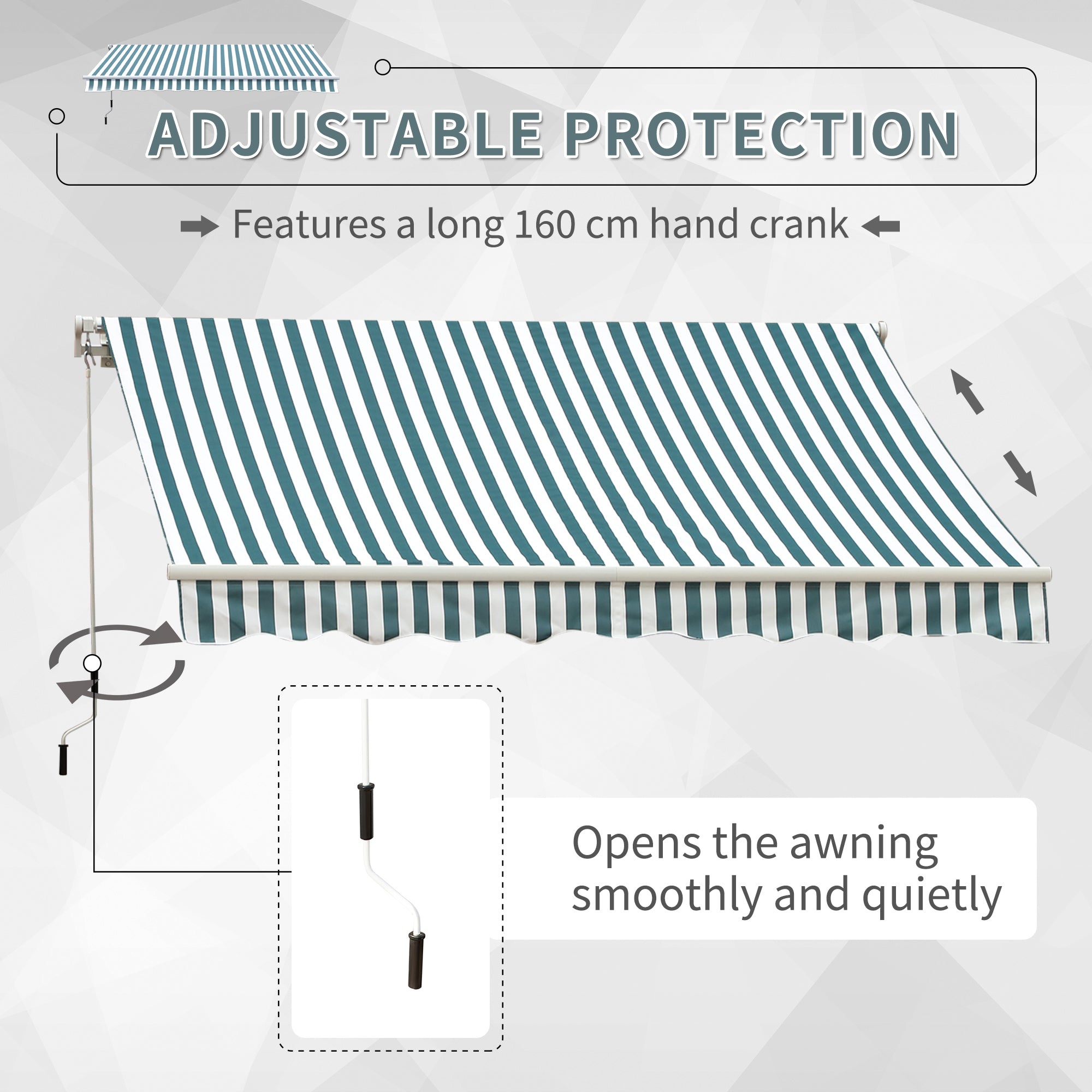 Outsunny Manual Retractable Awning, size (4m x3m)-Green/White Stripes