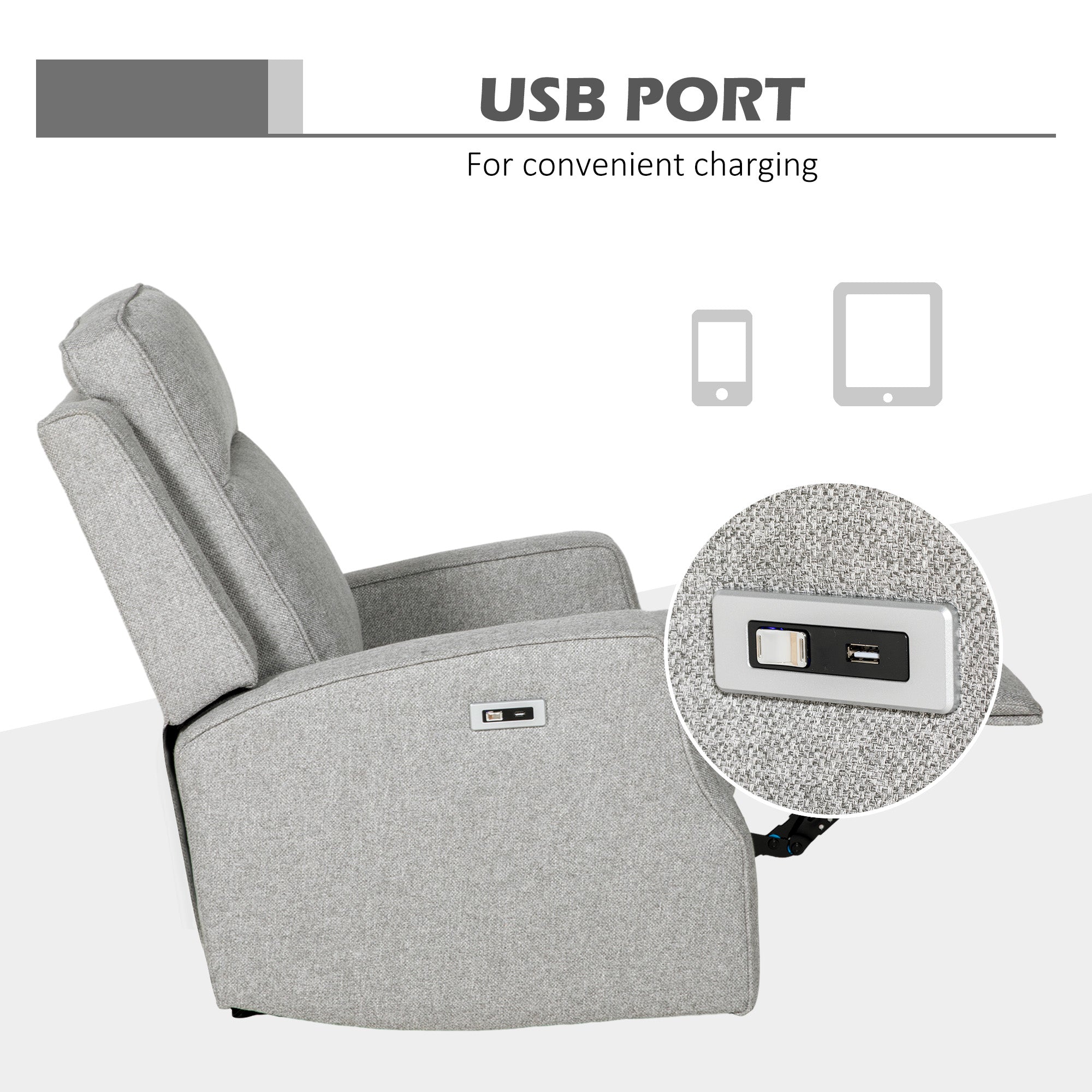 HOMCOM 150\'c2\'b0 Electric Reclining Chair, with USB port and Footrest - Grey