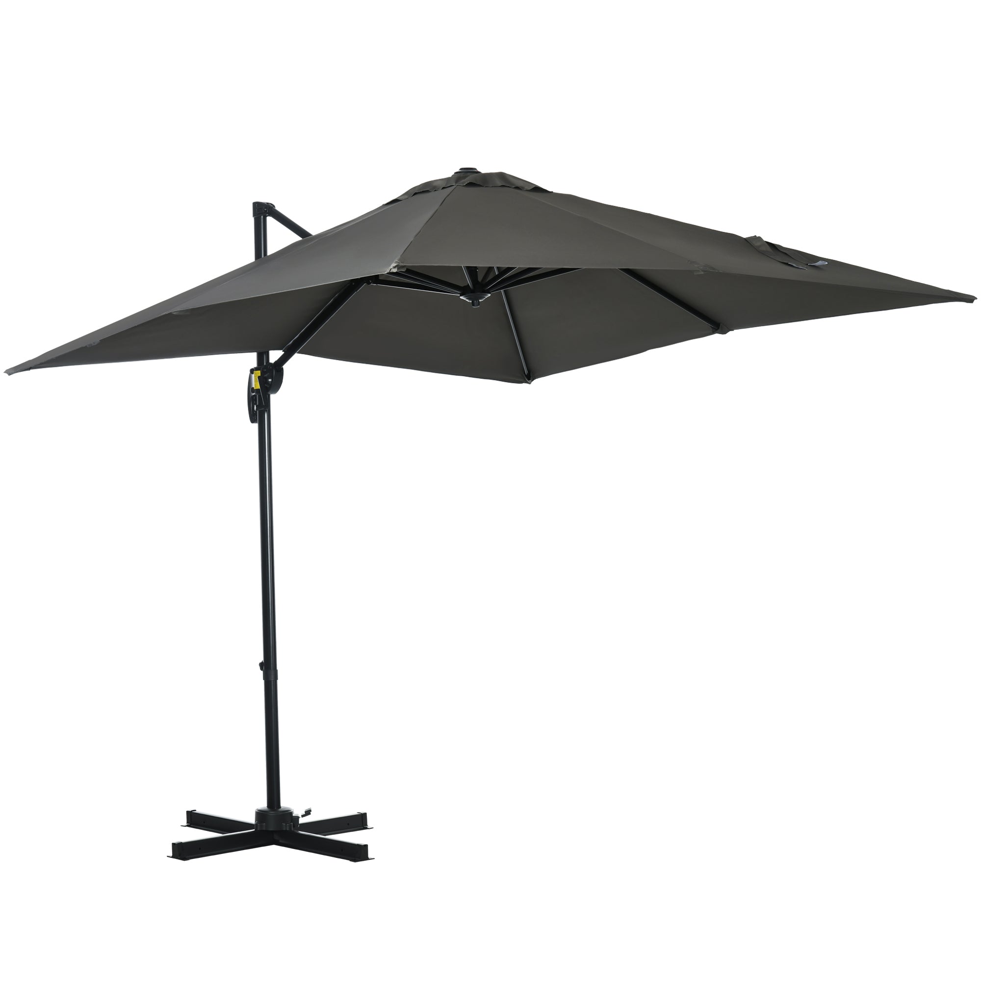 Outsunny 2.5 x 2.5m Patio Offset Parasol Umbrella Cantilever Hanging Aluminium Sun Shade Canopy Shelter 360\'c2\'b0 Rotation with Crank Handle and Cross Base, Grey