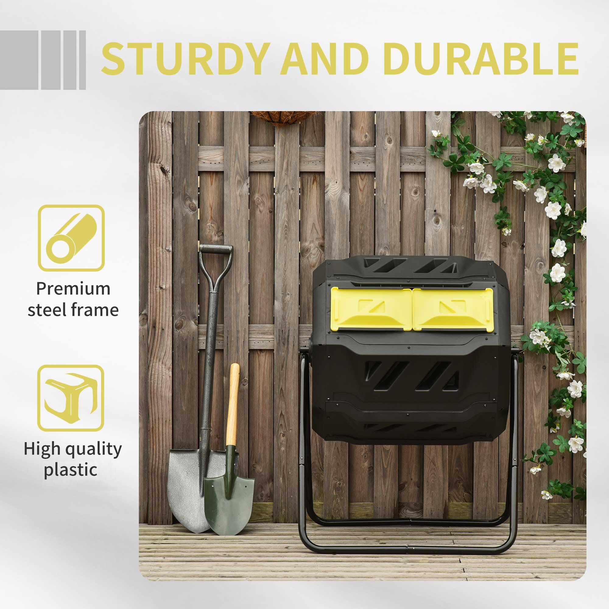 Outsunny 160L 360\'c2\'b0 Rotating Dual Chamber Composter - Yellow