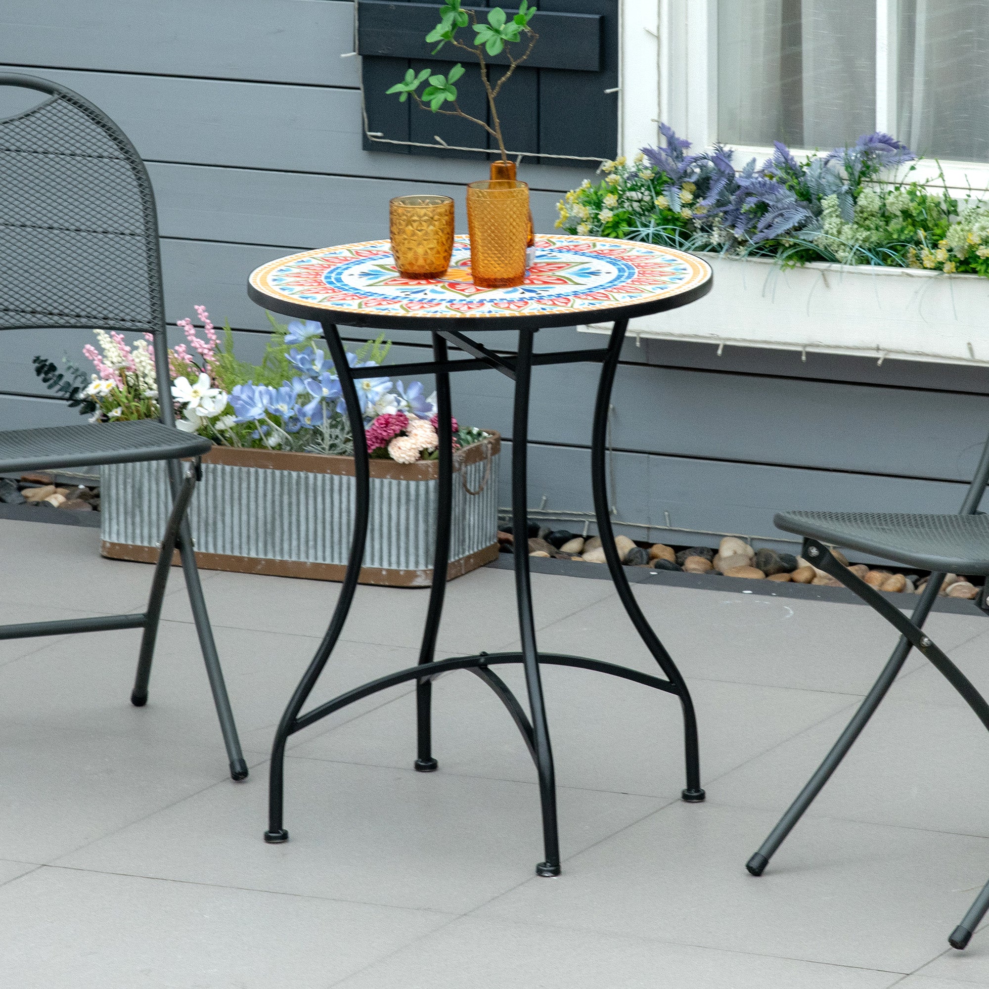Outsunny Φ60cm Mosaic Outdoor Patio Table - Red