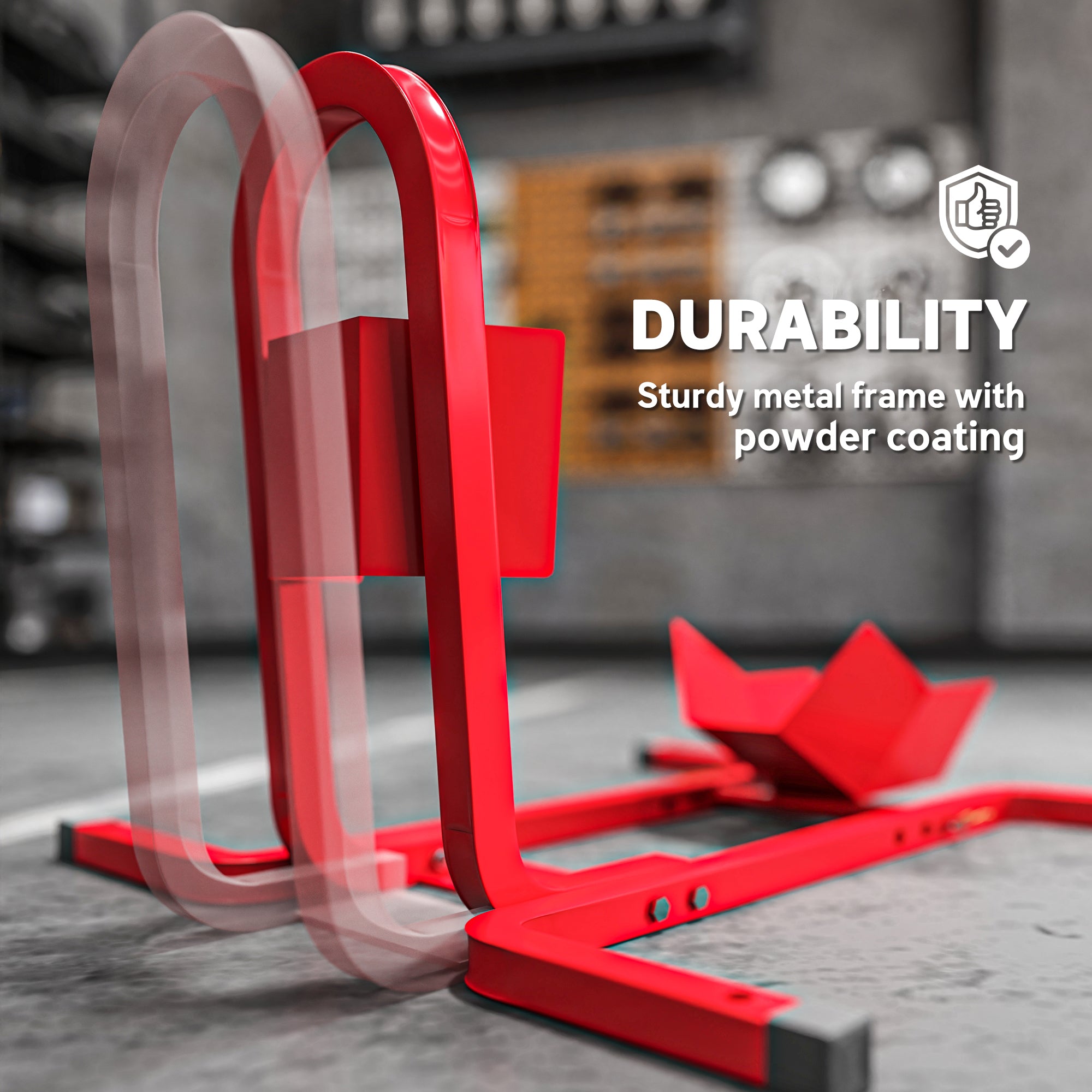 HOMCOM Metal Motorcycle Motorbike Wheel Chock Locking Stand System 17", 19", 21"/43, 48, 51 cm Front Wheels Steel Adjustable Fixing Tyre Holder Support