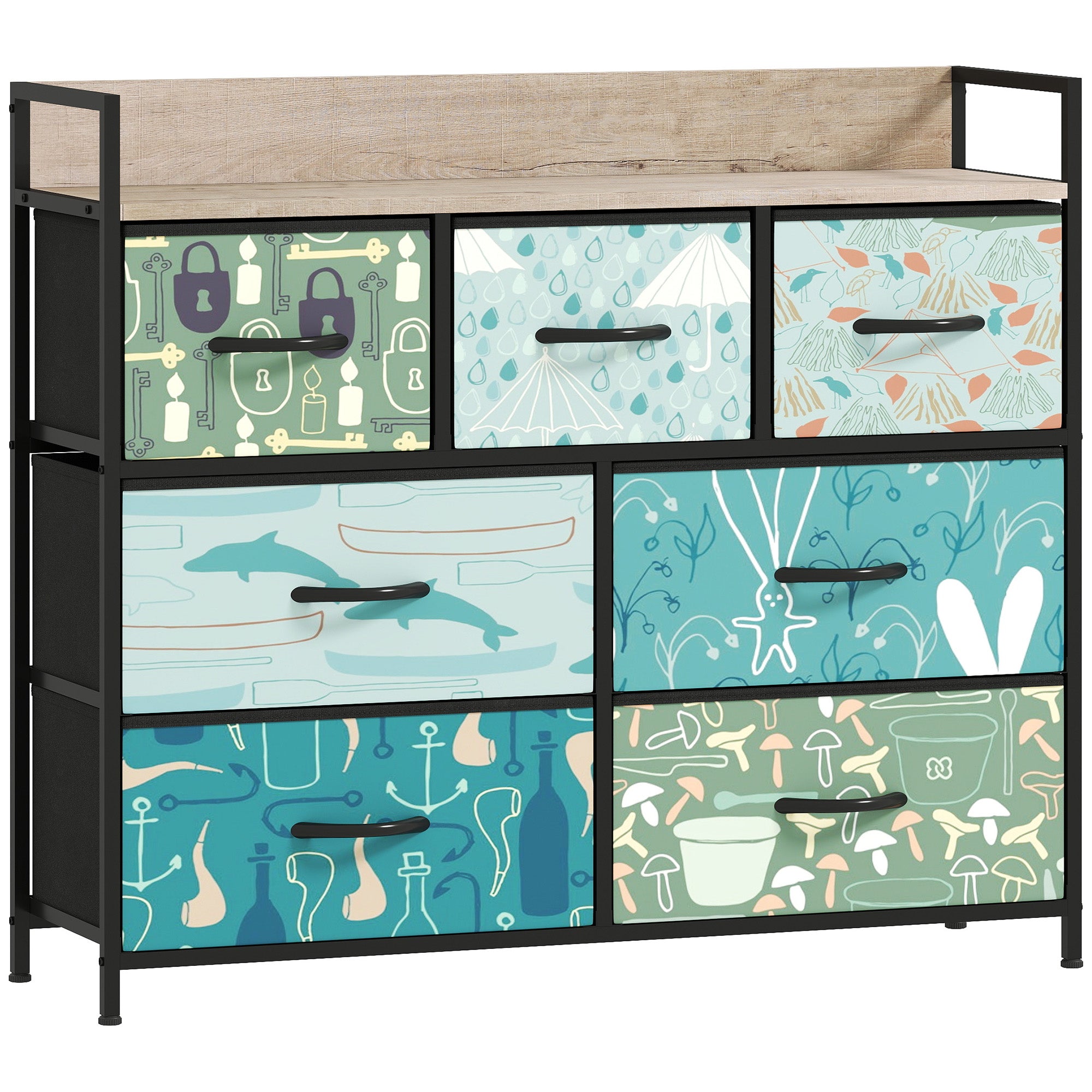 HOMCOM 7-Drawer Chest of Drawers - Blue