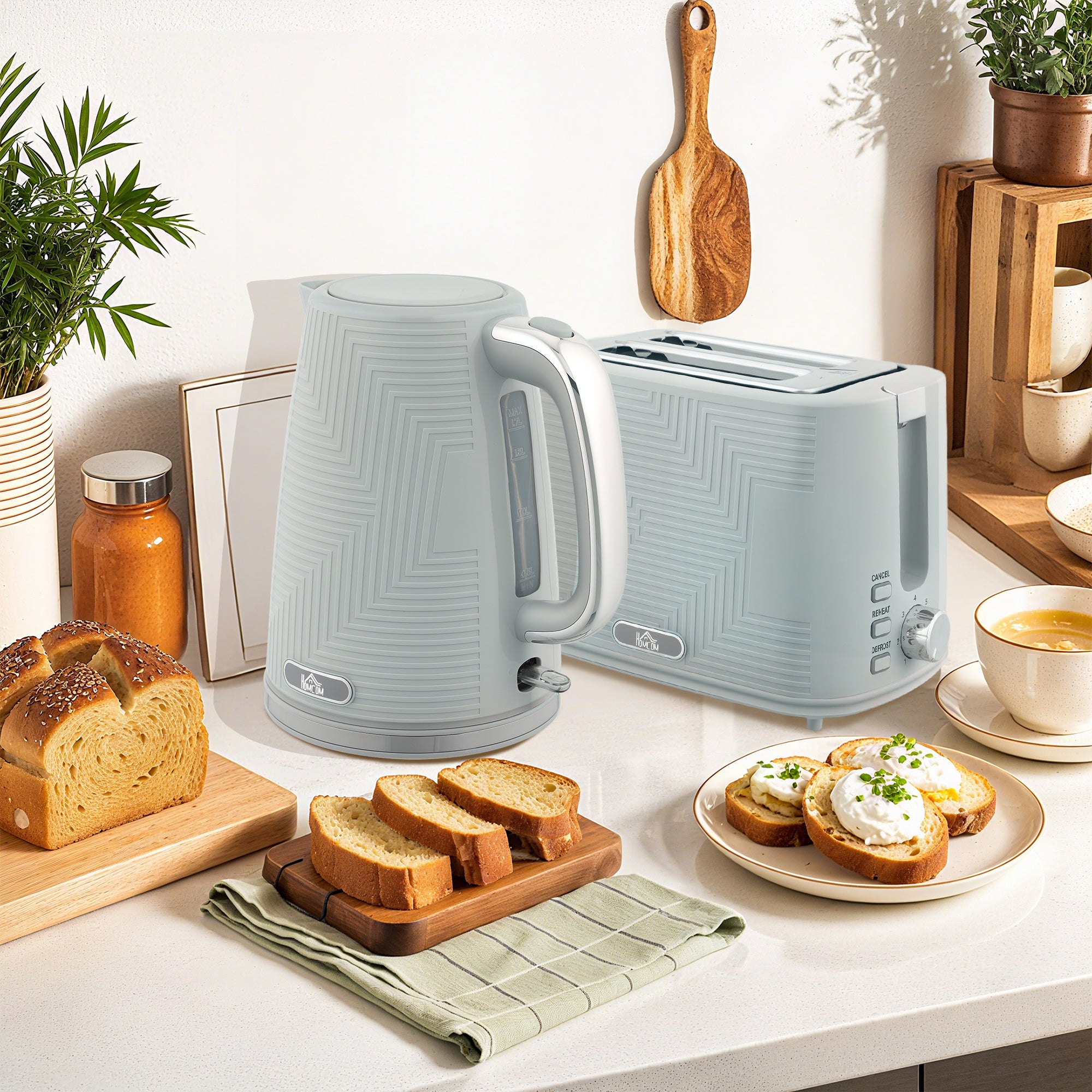 HOMCOM Modern Kettle and Toaster Set - Grey