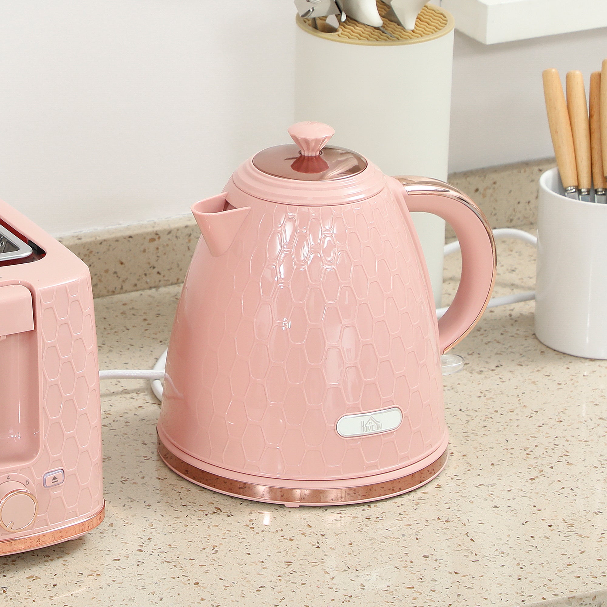 HOMCOM 1.7L 3000W Fast Boil Kettle & 2 Slice Toaster Set, Kettle and Toaster Set with Auto Shut Off, Browning Controls, Light Pink