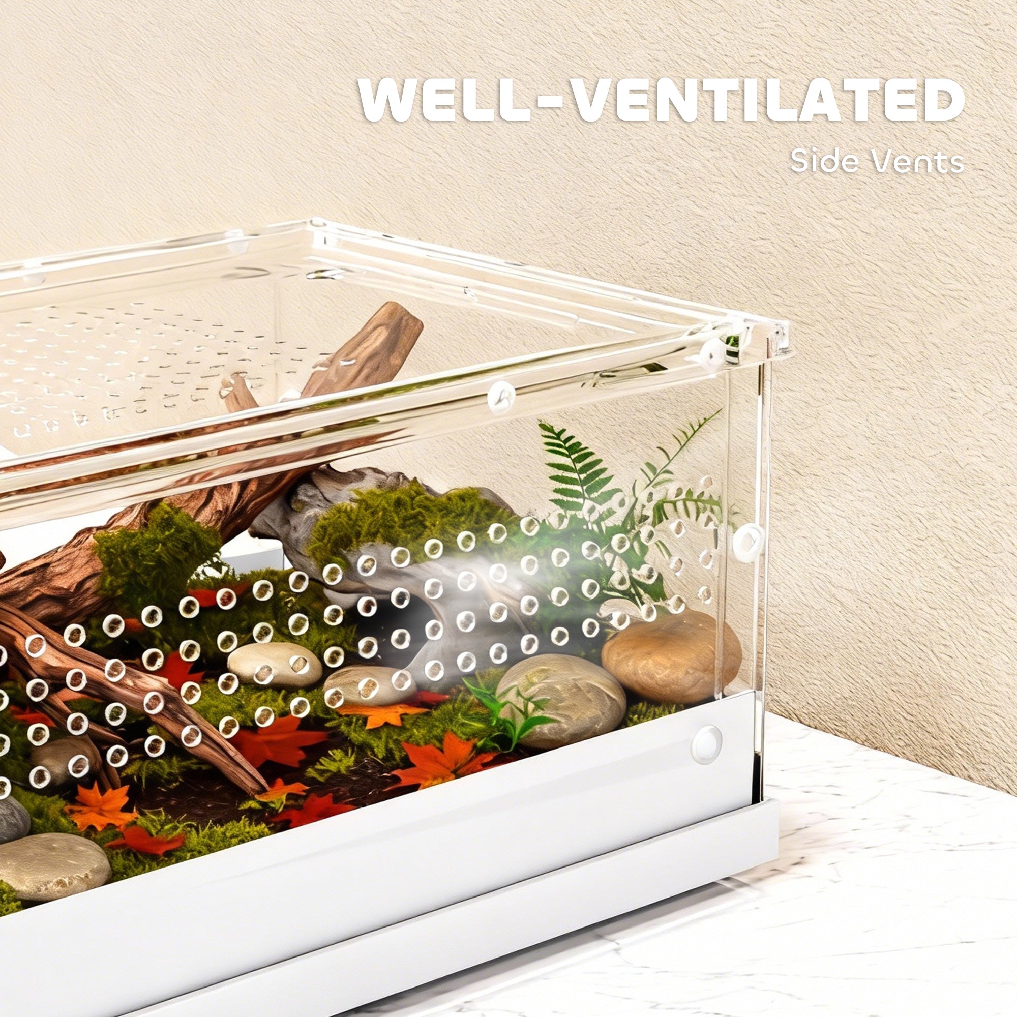 PawHut Acrylic Reptile Terrarium with Top Sliding Door, Vents, for Snake, Frog, Spider, Gecko, Tarantula, 30 x 20 x 15 cm