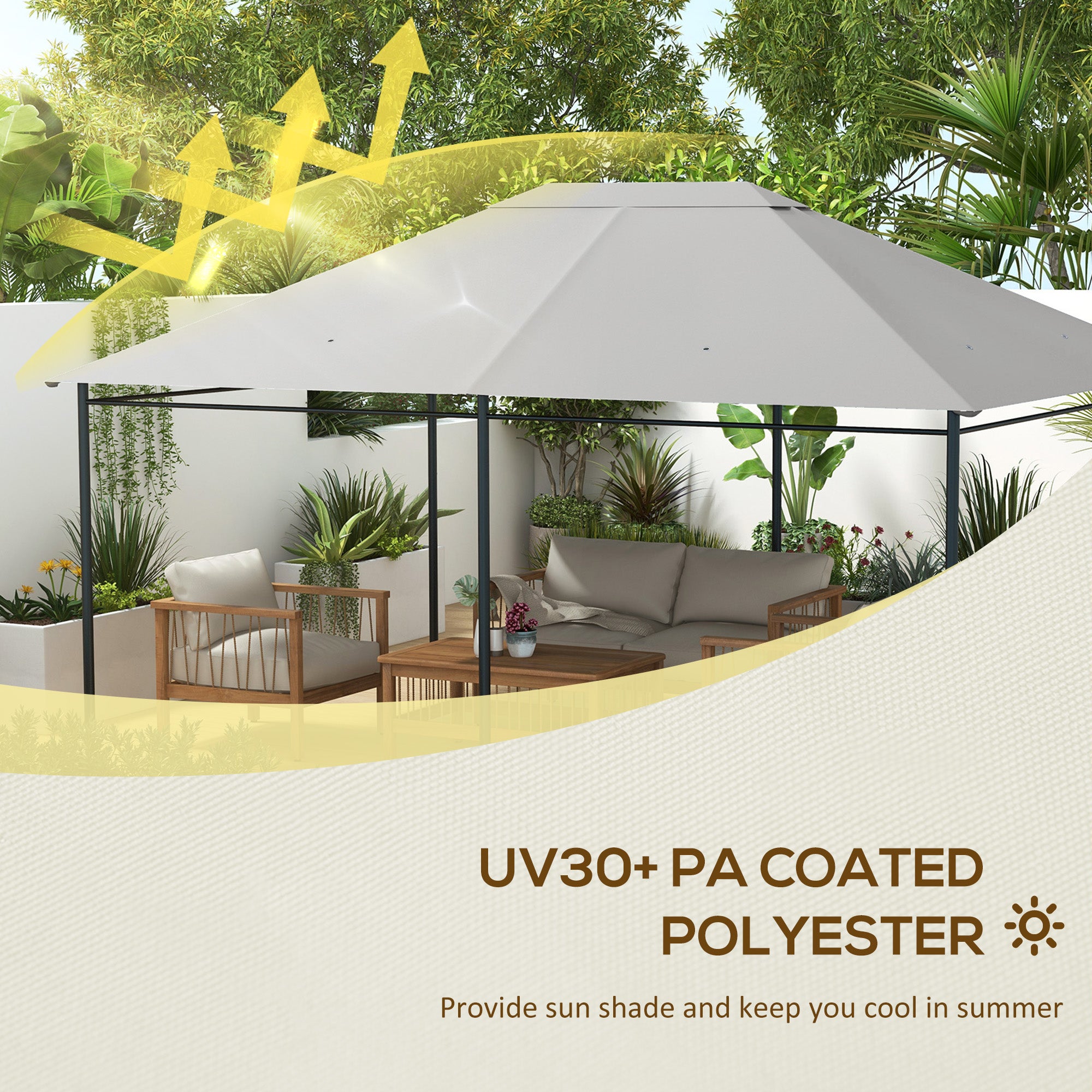 Outsunny 3 x 4m Gazebo Canopy Replacement Cover, Gazebo Roof Replacement (TOP COVER ONLY), Light Grey