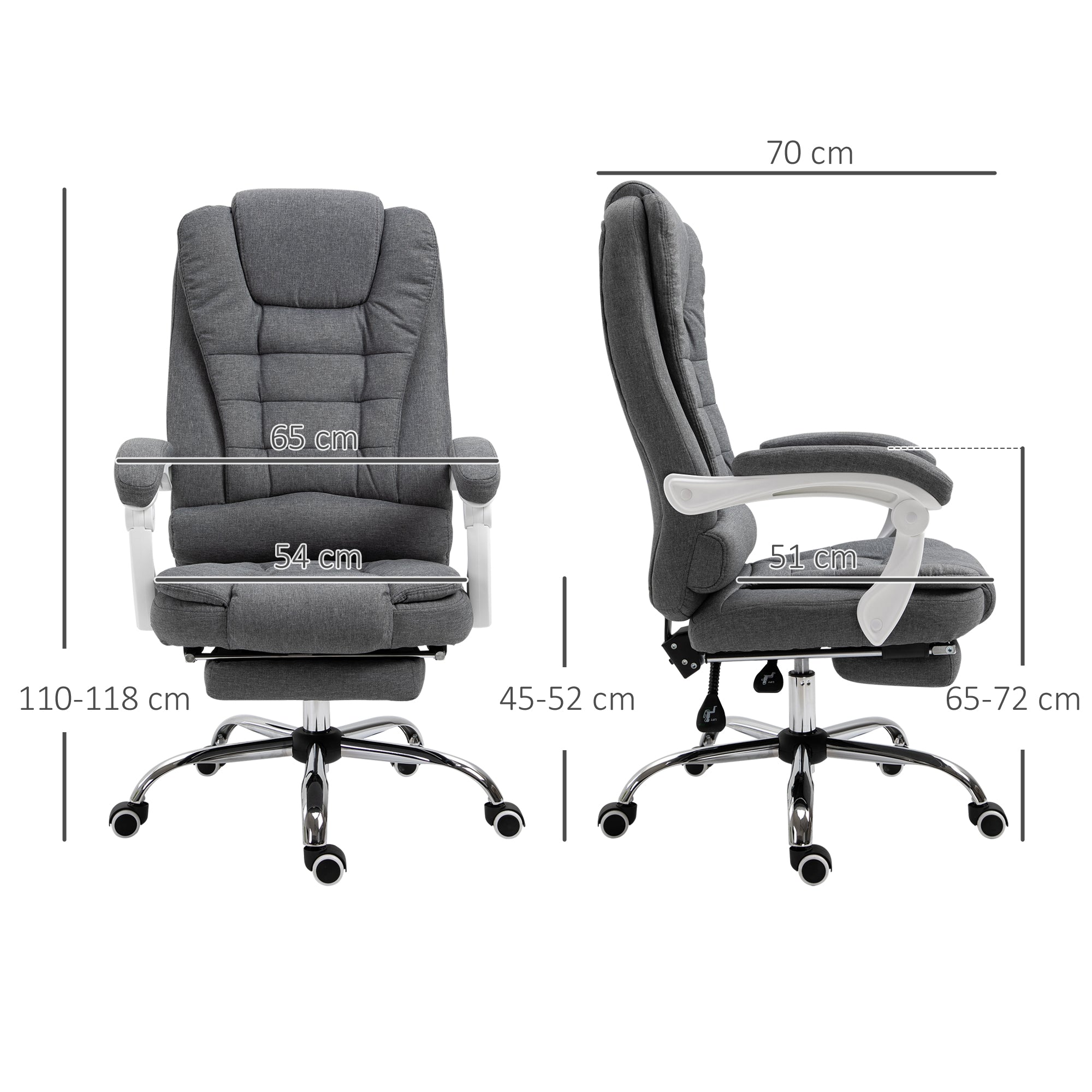 Vinsetto Office Chair, Computer Desk Chair, Linen Fabric Swivel Rolling Task Chair with Large Soft Padded Cushion, 135\'c2\'b0 Reclining Backrest and Retractable Footrest, Grey