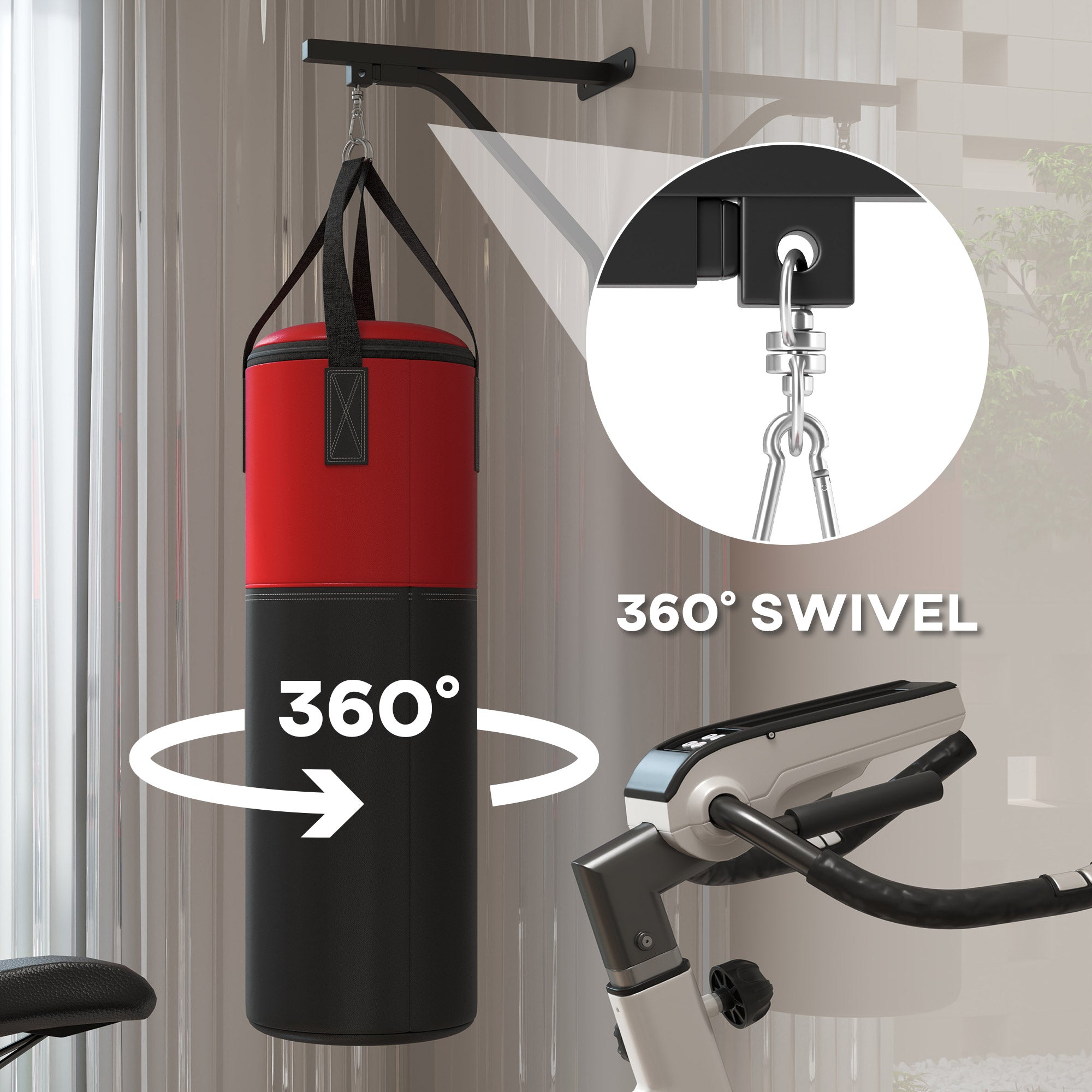 SPORTNOW Unfilled Punching Bag Set with Boxing Bag Bracket, Boxing Gloves, Hand Wraps and 360\'c2\'b0 Swivel Hook