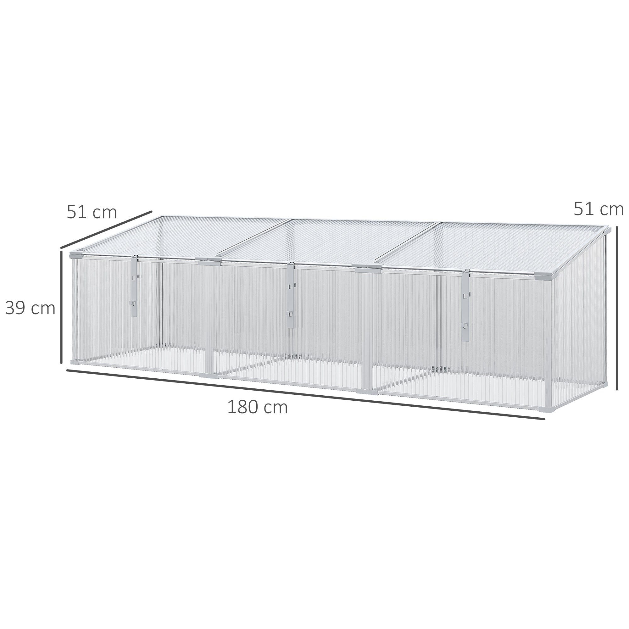 Outsunny Outdoor Greenhouse Polycarbonate Grow House Flower Vegetable Plants Raised Bed Garden Aluminium Cold Frame 180 x 51 x 51 cm