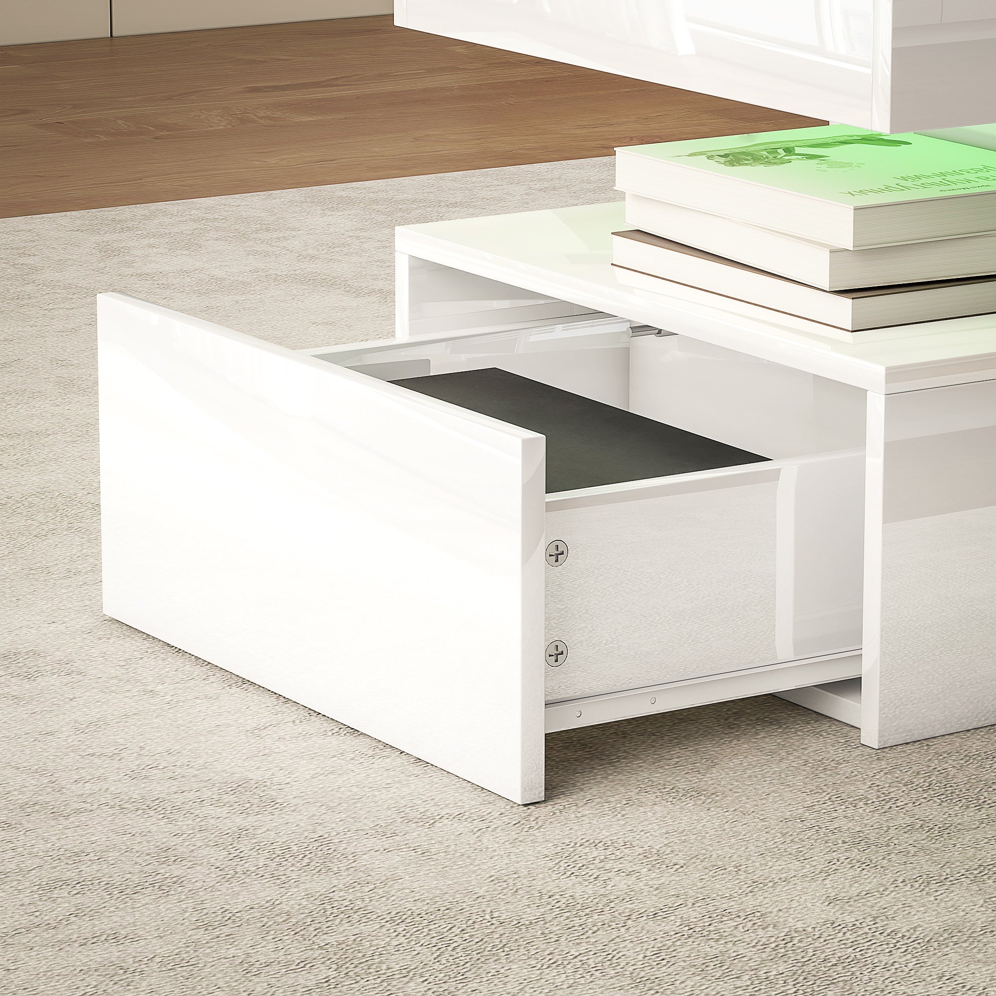 HOMCOM LED Coffee Table with Storage - High Gloss White