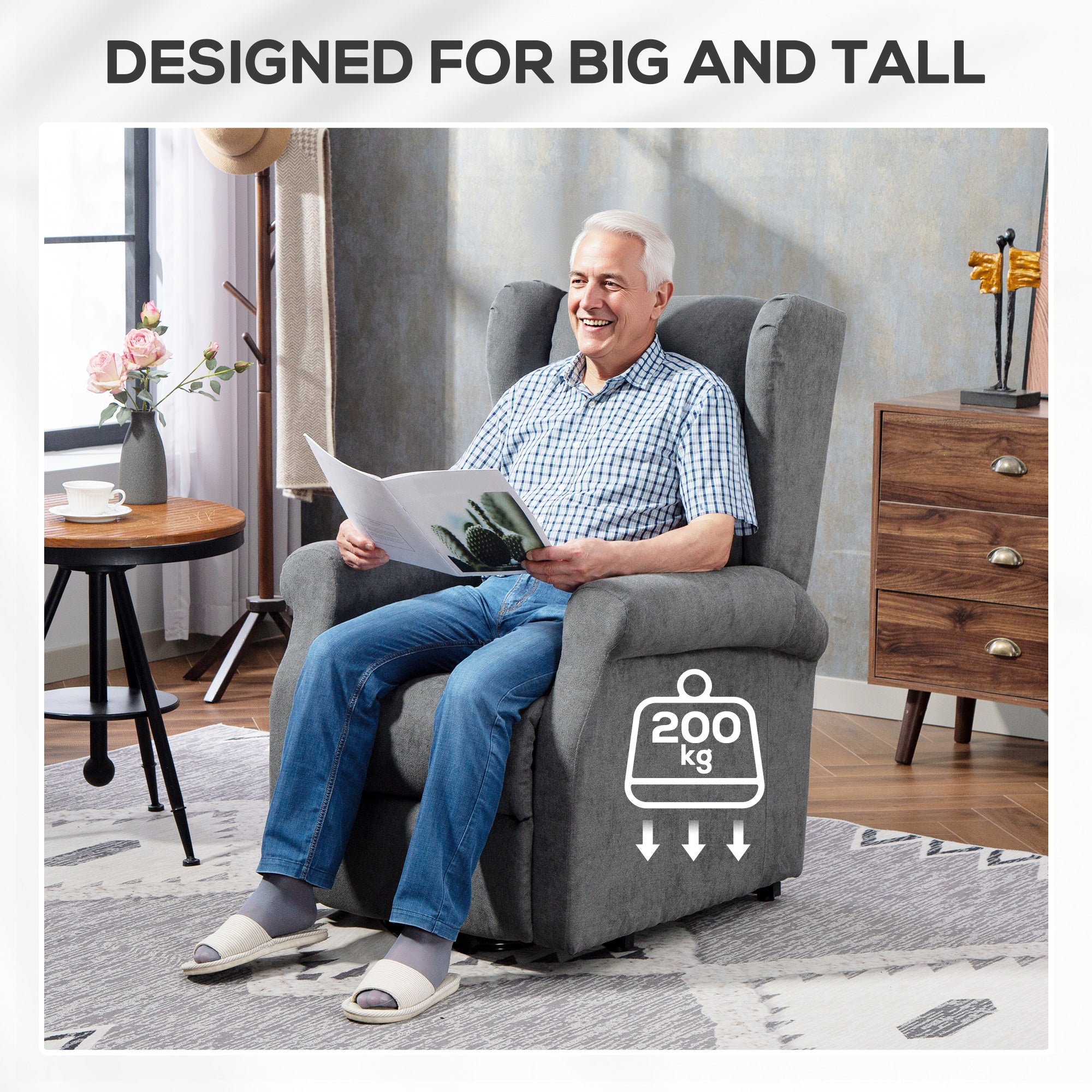 HOMCOM Power Lift Recliner Armchair, Electric Lift Chair for Elderly, Fabric Riser and Reclining Chair with Remote Control, Side Pockets, Extended Footrest, for Living Room, Charcoal Grey