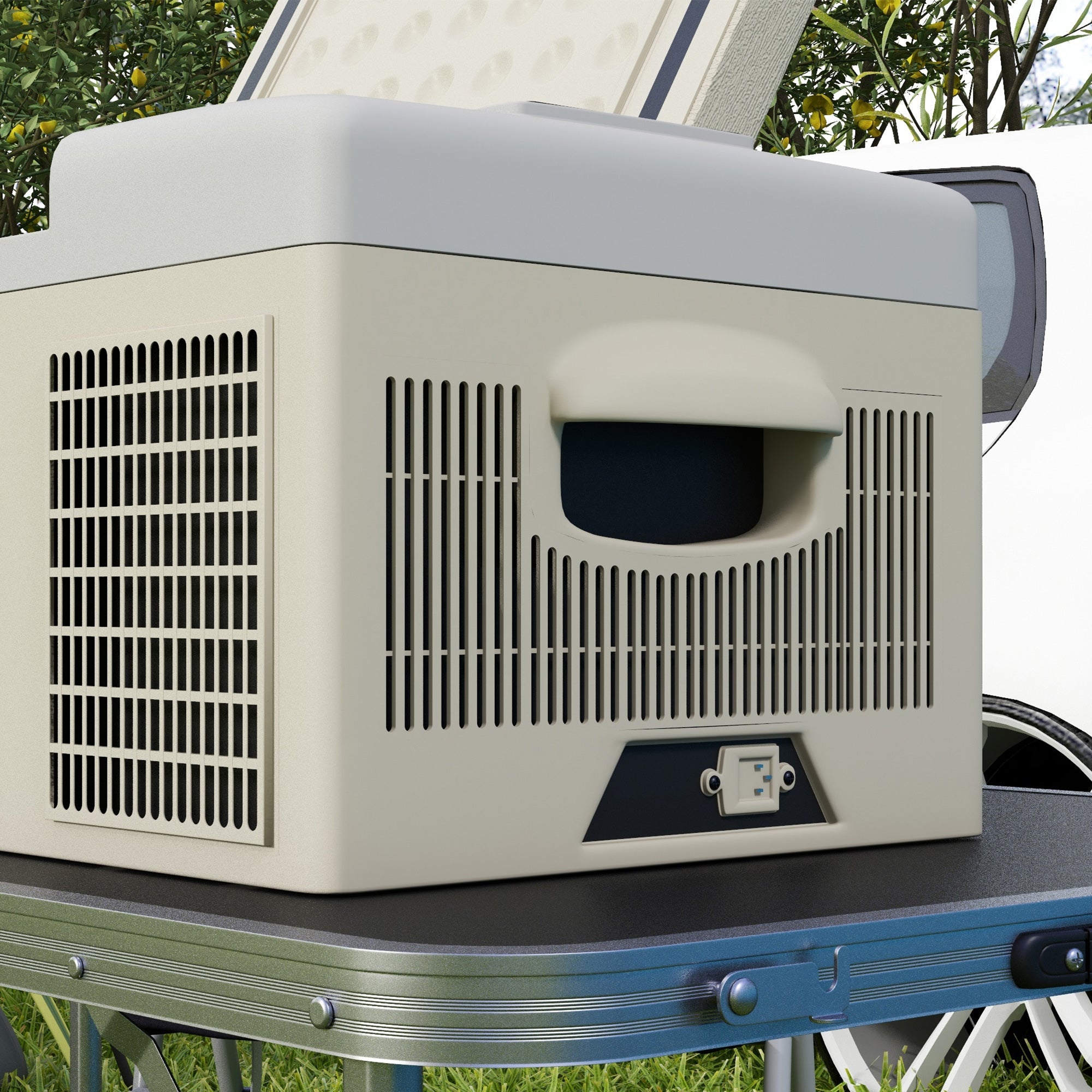 Outsunny 16L Portable Car Fridge, -20\'e2\'84\'83 to 10\'e2\'84\'83 Adjustable Temperature - Khaki/Grey