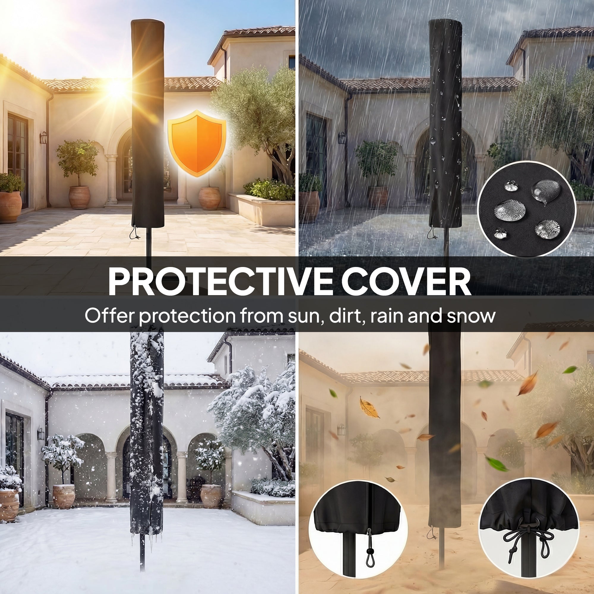 Outsunny 2.6 m Garden Parasol Umbrella with LED Solar Light, Parasol Cover, Outdoor Market Patio Umbrella, Cream White