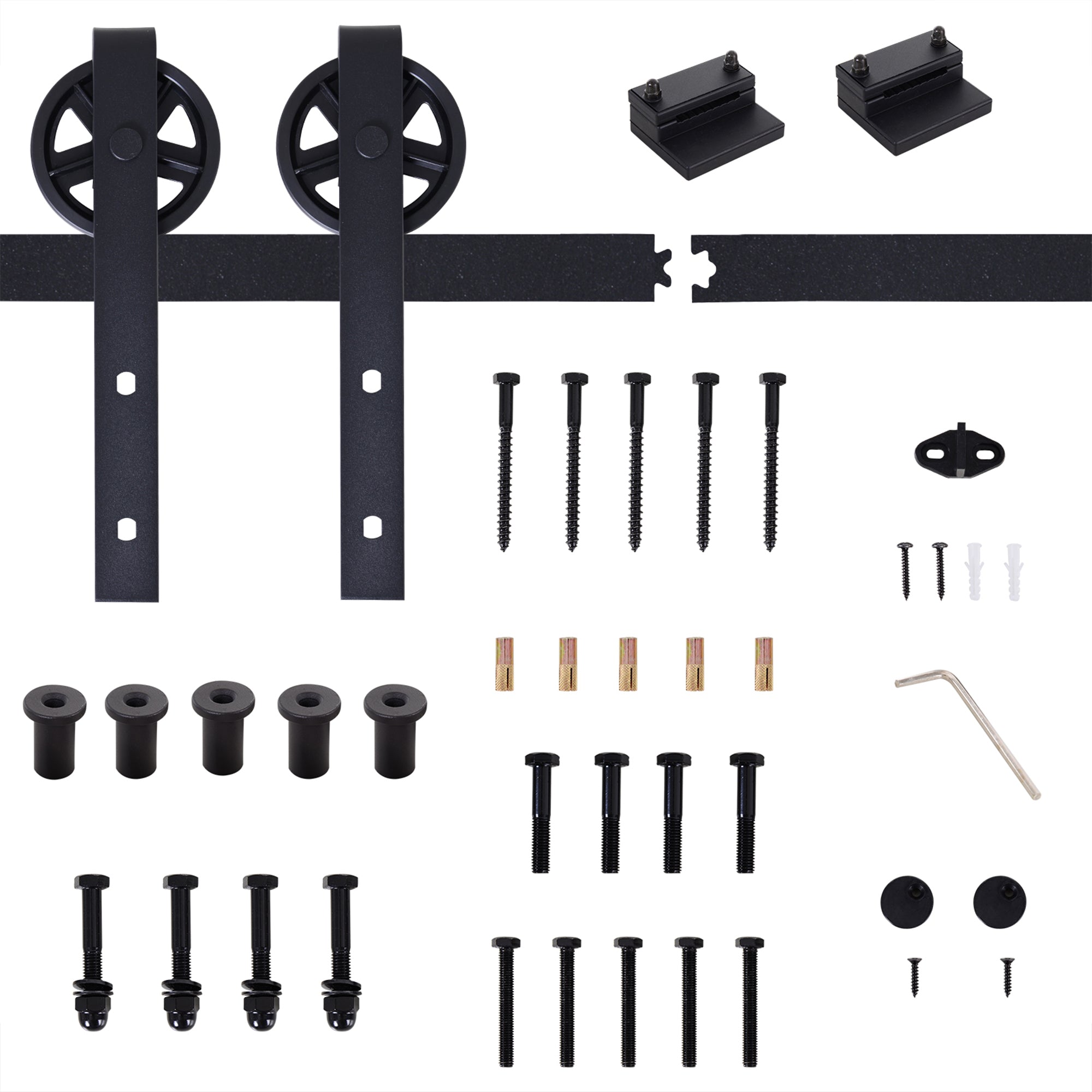 HOMCOM 6.6 FT/ 2000mm Carbon Steel Sliding Barn Door Kits Hardware Closet Set Track System for Single Wooden Door Industrial Wheel Style Roller