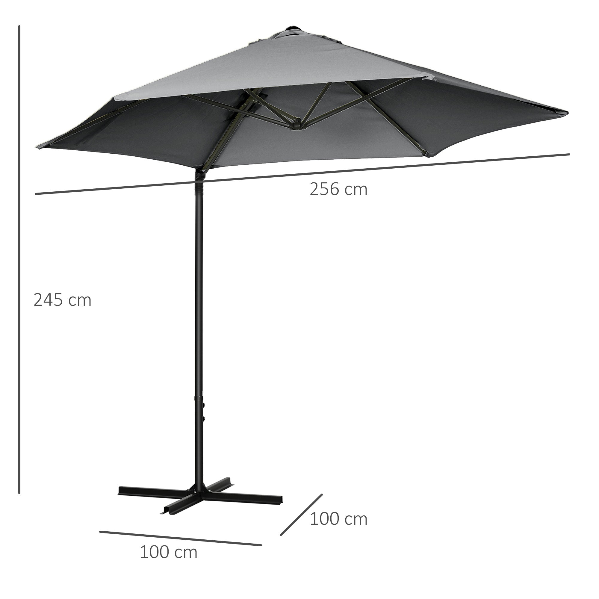 Outsunny 2.5M Garden Cantilever Parasol, Offset Roma Patio Umbrella Hanging Sun Shade Canopy Shelter with 360\'c2\'b0 Rotation and Cross Base, Dark Grey