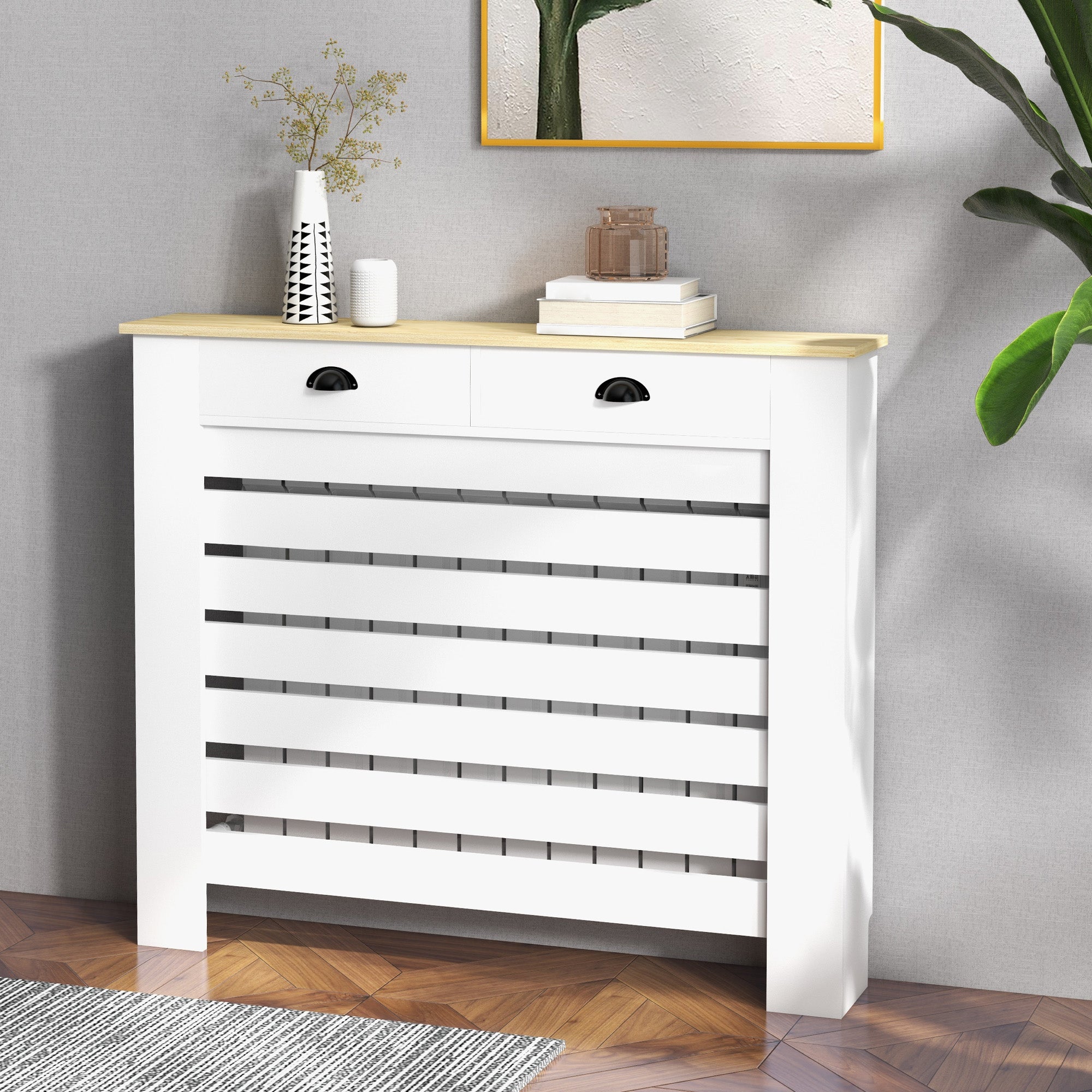 HOMCOM 95.5H x 111Wcm Radiator Cover, with Drawer - White