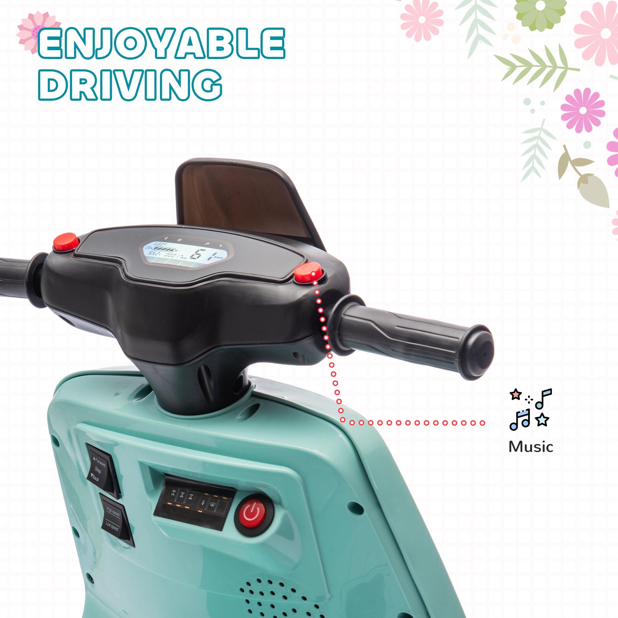 AIYAPLAY 6V Ride on Motorbike, Kids Electric Motorbike w/ Headlights, Music, Training Wheels, for Ages 18-36 Months, Green