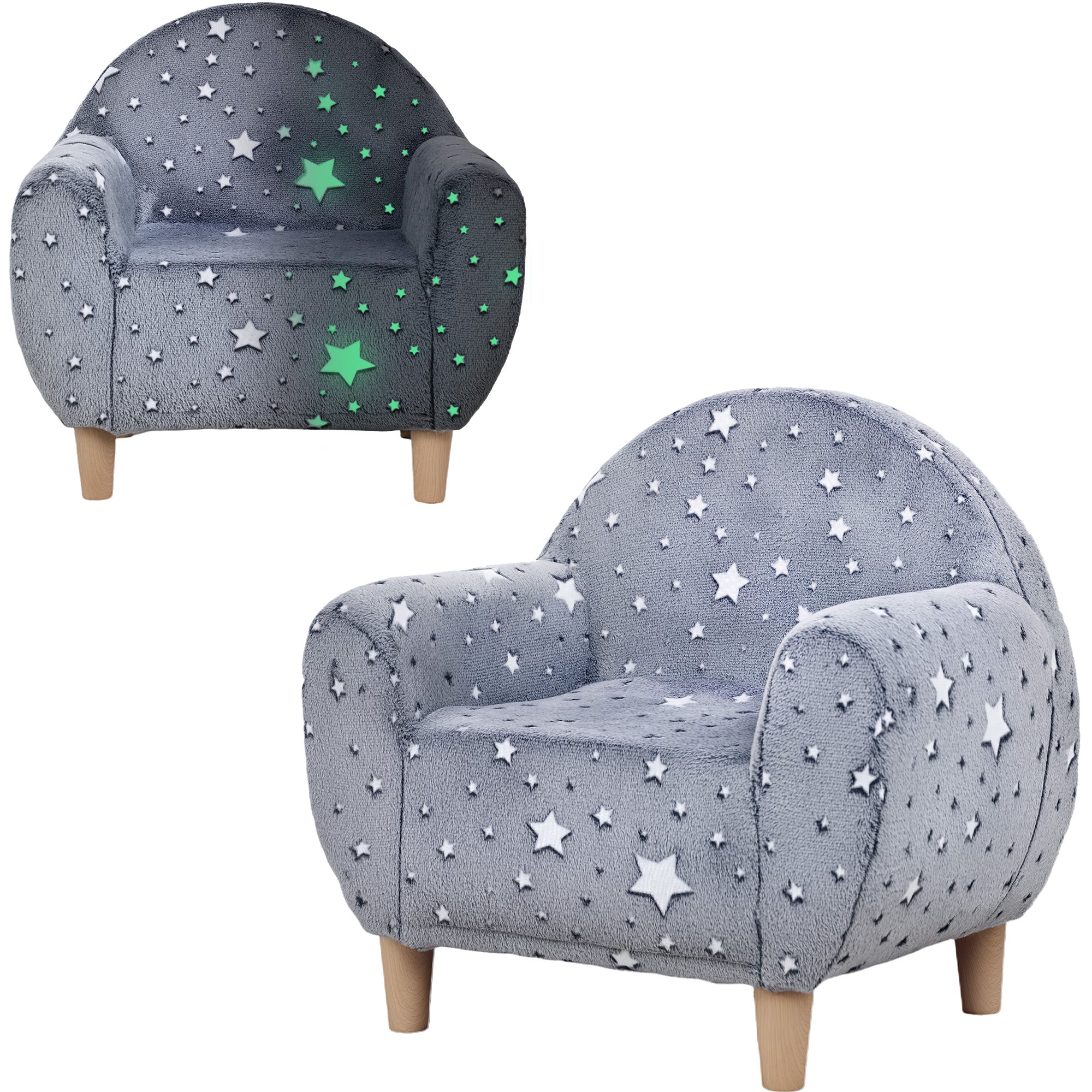 AIYAPLAY Kids Armchair, Glow in the Dark Chair with Star Design for Bedroom, Playroom, Kids Room, Grey