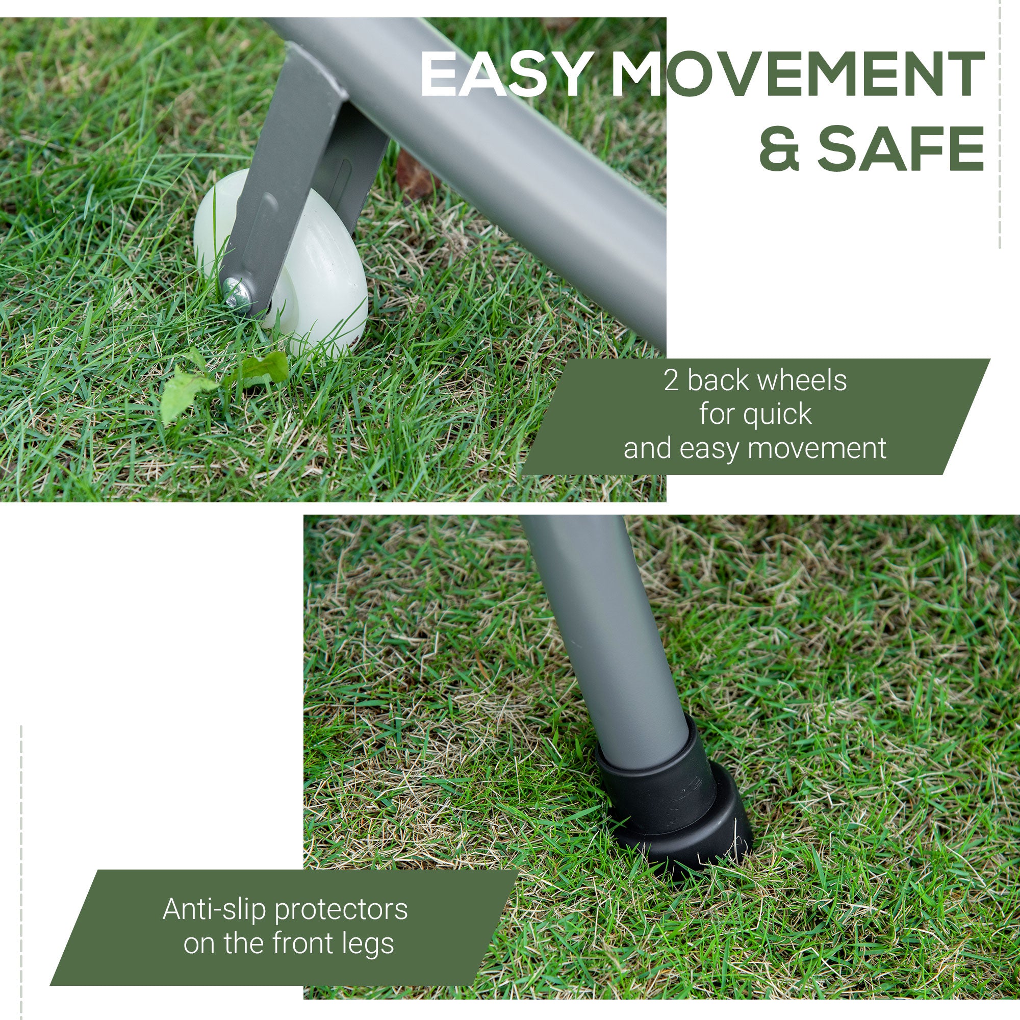 Outsunny Double Hammock Sun Lounger Bed with Canopy Shelter, Wheels & 2 Pillows, Grey