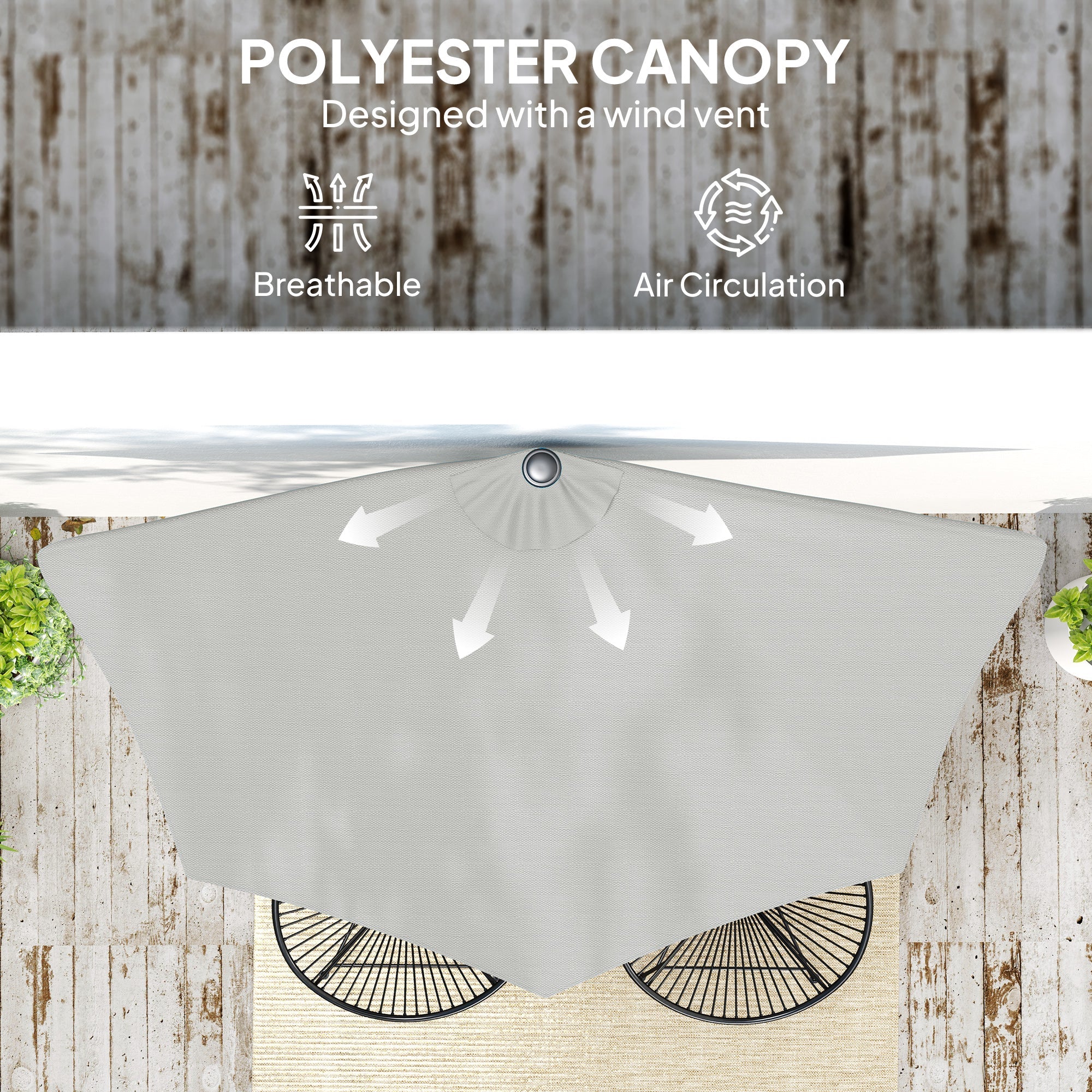 Outsunny Half Round Parasol Umbrella - Light Grey