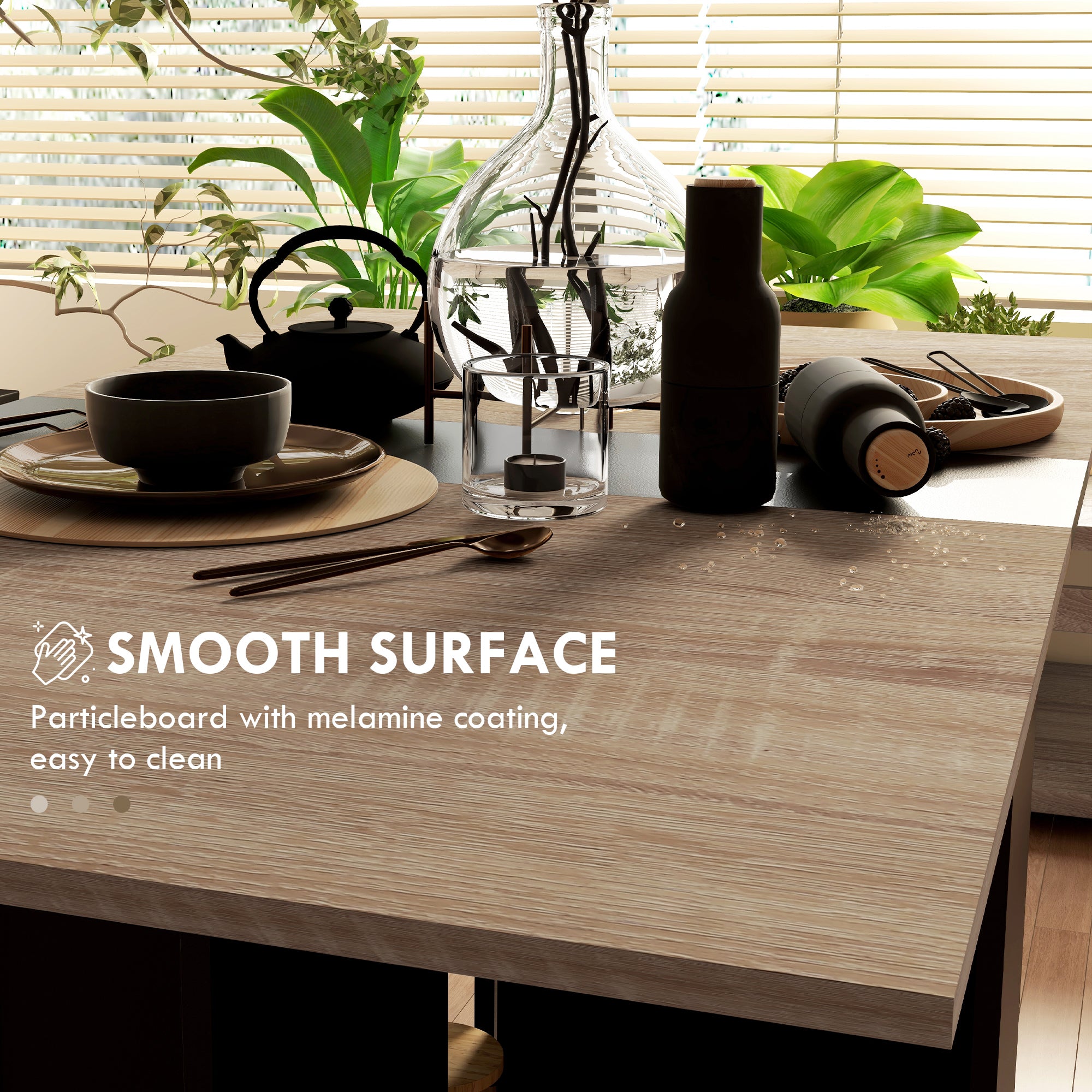 HOMCOM Folding Dining Table, Drop Leaf Table with 2-Tier Shelves, Rolling Casters, for Small Spaces, Kitchen, Oak and Black