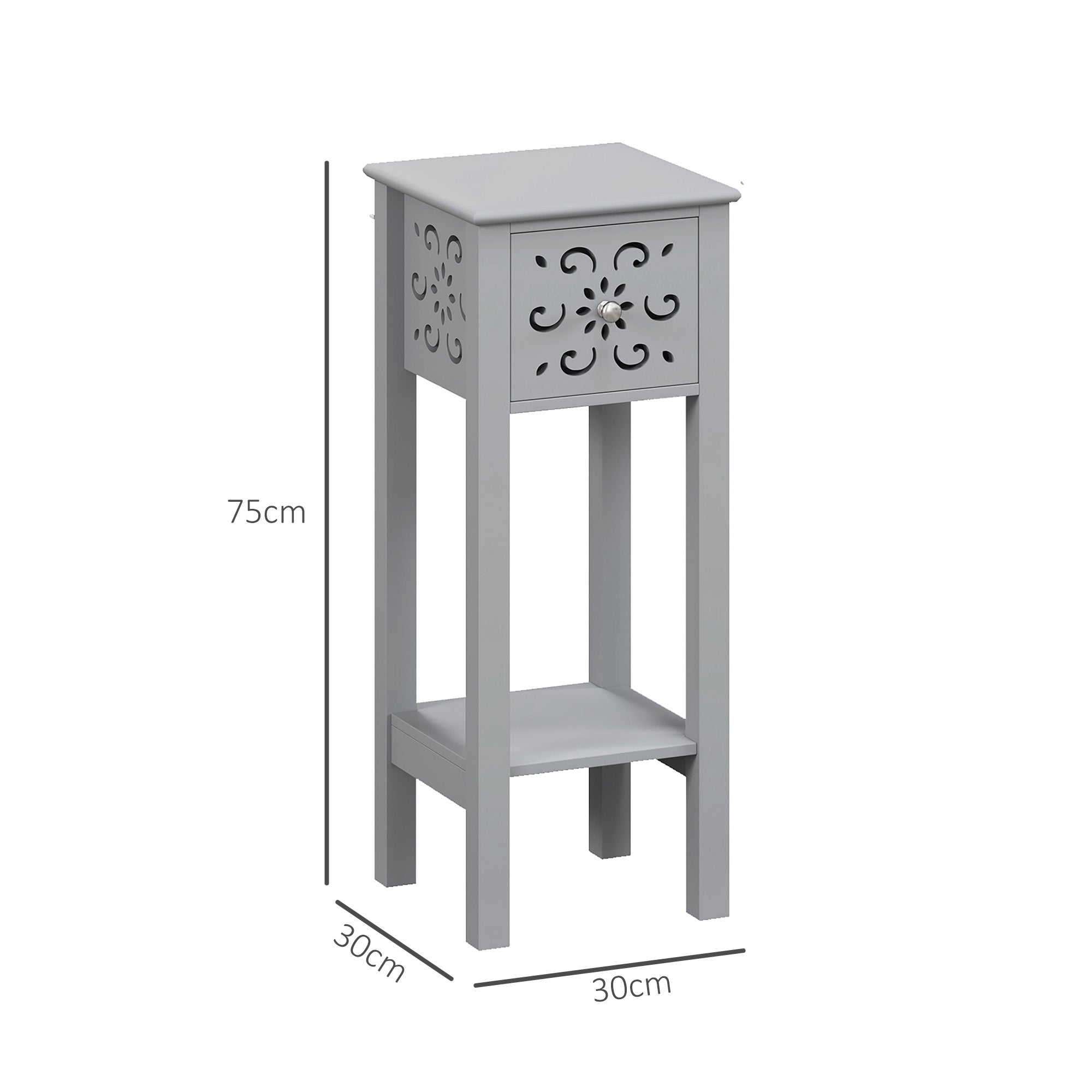 HOMCOM Set of Two Elegant Floral Cut-Out Side Tables - Grey