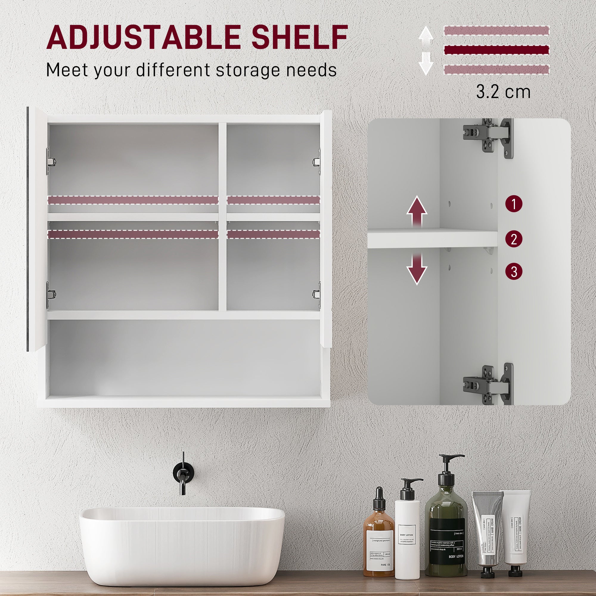 kleankin Wall Mounted Bathroom Storage Cupboard - White