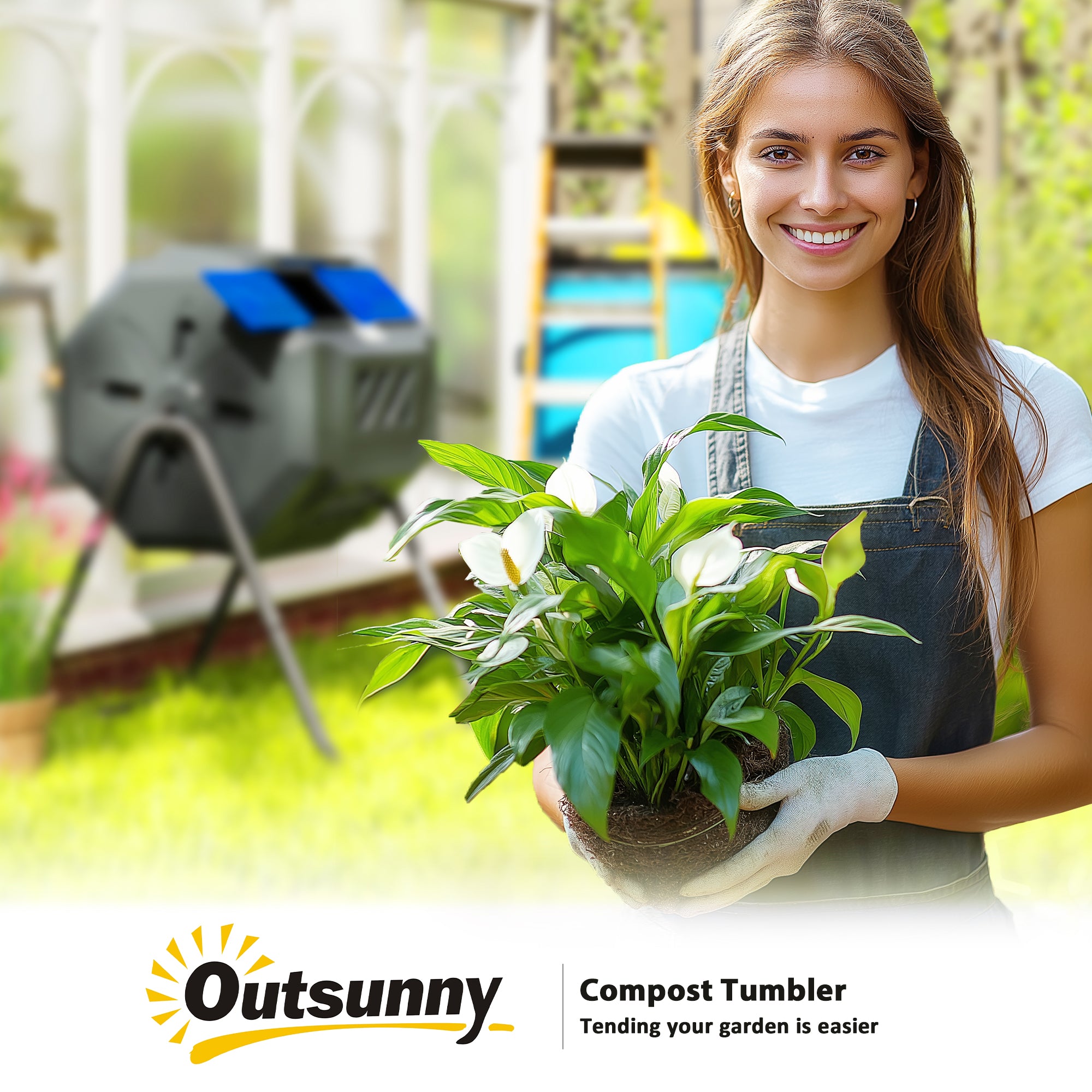 Outsunny 160L 360\'c2\'b0 Rotating Dual Chamber Composter - Blue