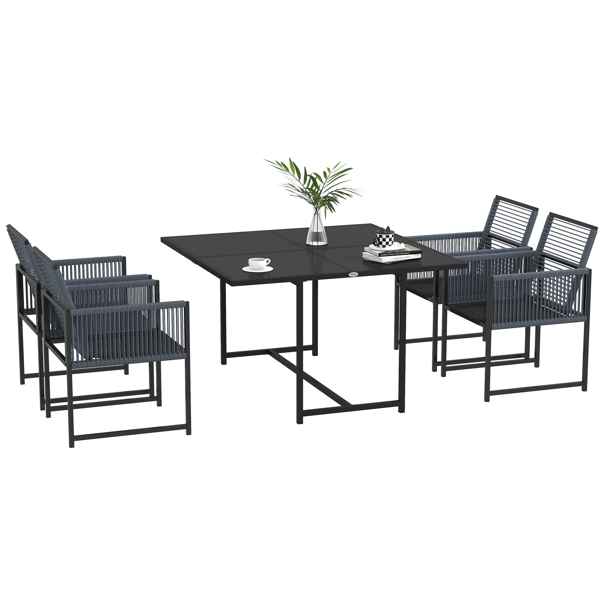 Outsunny Five-Piece Metal Dining Set, with Folding Back Chairs, Dark Grey