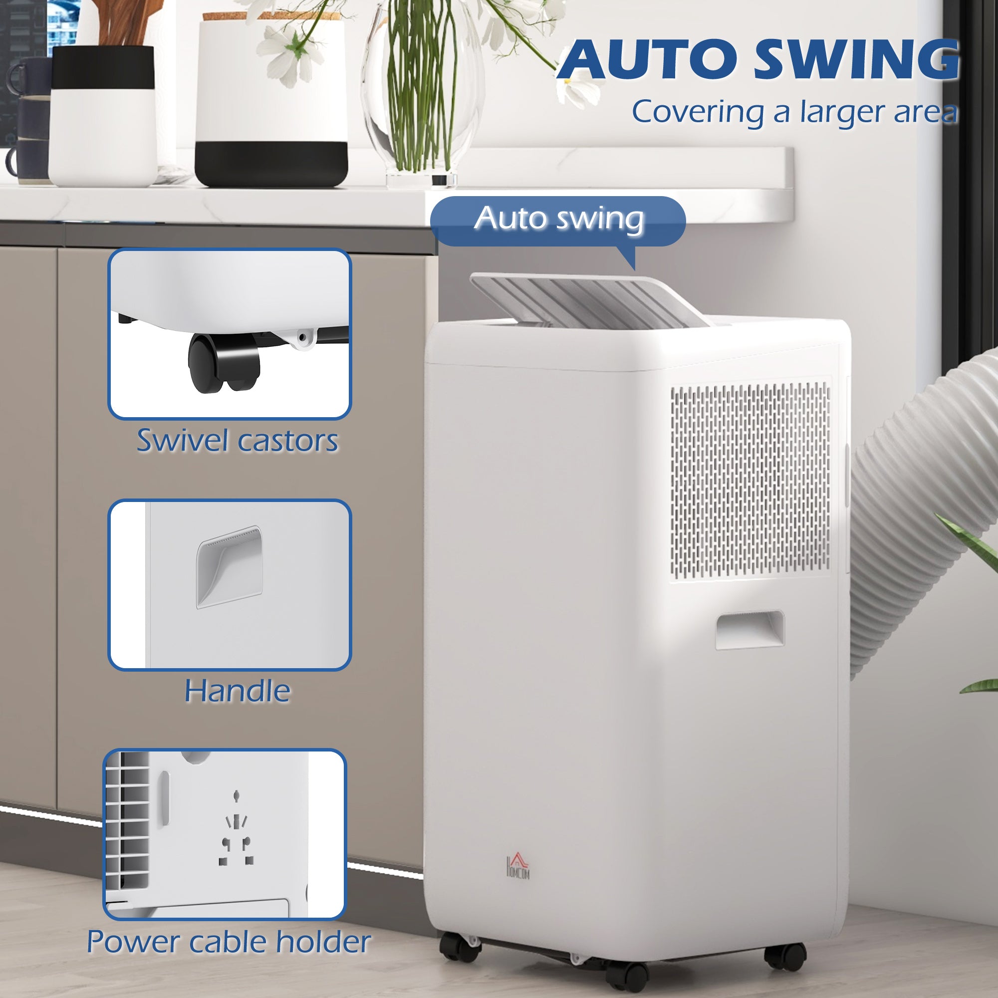 HOMCOM 12000 BTU Mobile Air Conditioner for Room up to 28m\'c2\'b2, with Dehumidifier, Auto & Sleep Mode, 24H Timer, Wheels