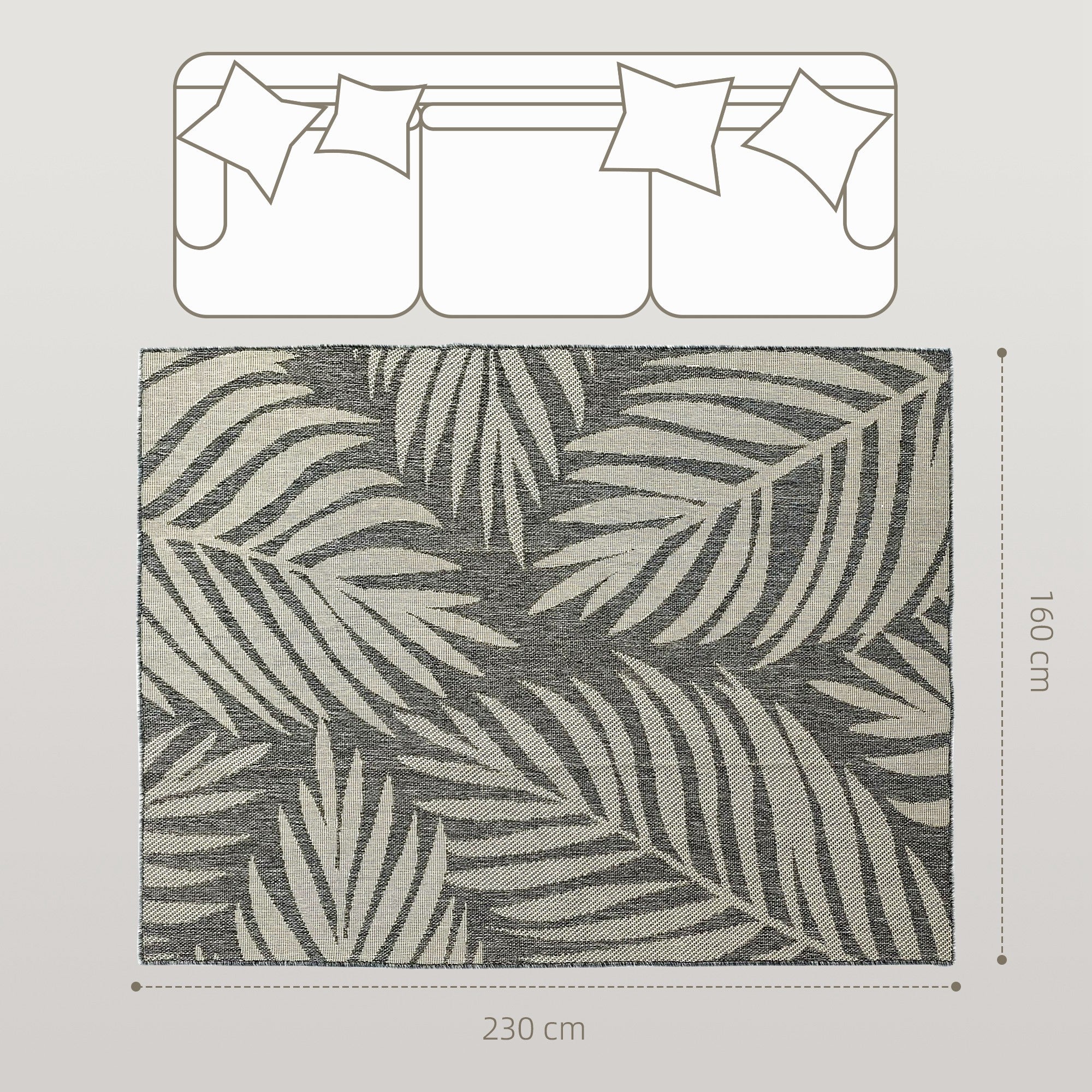 HOMCOM UV Resistant Indoor & Outdoor Area Rug, Easy-Cleaning Machine Washable Rug for Patio, Garden, Kitchen, Bathroom or Living Room, 230 x 160 cm, Grey