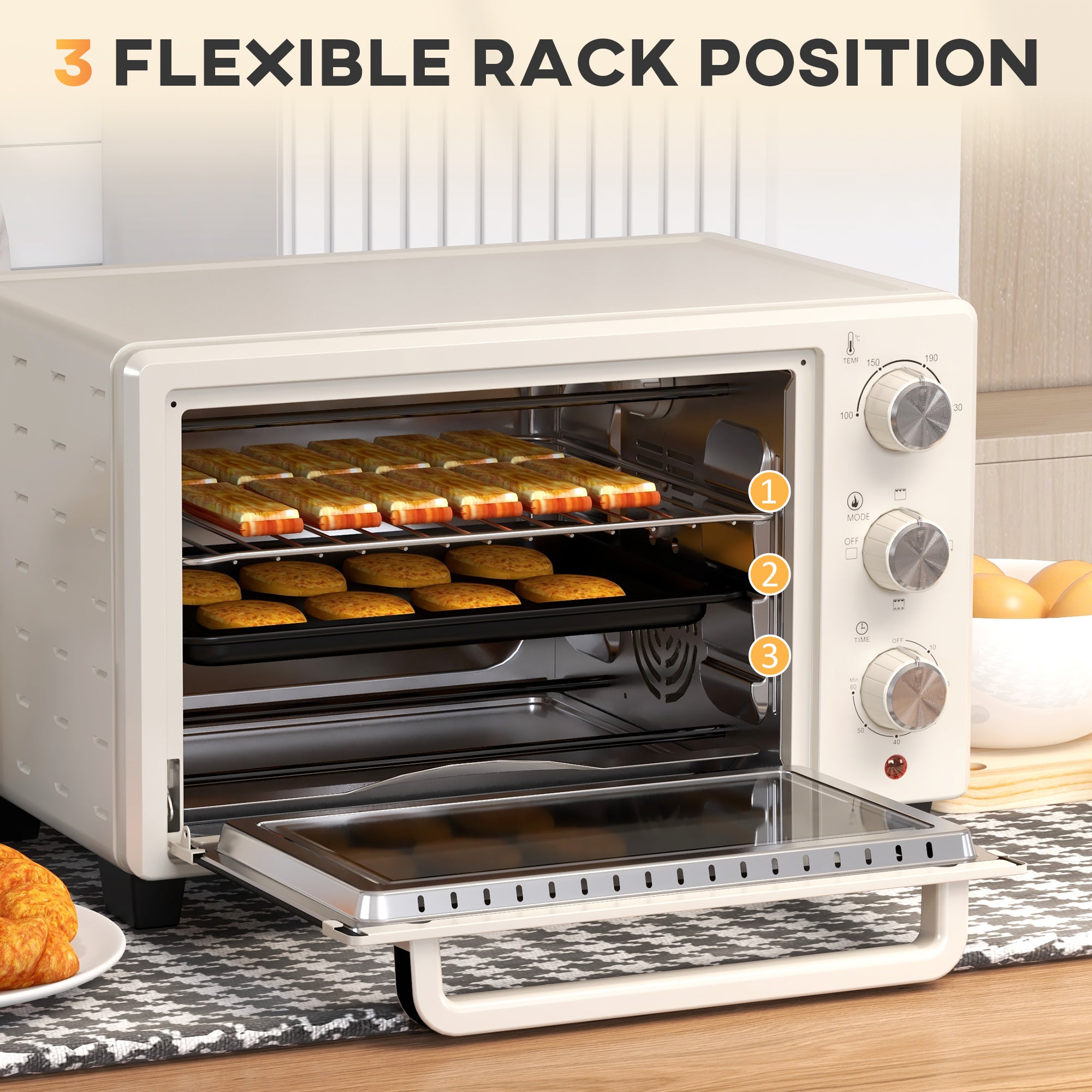 HOMCOM 21L Mini Countertop Oven, 100\'c2\'b0C-230\'c2\'b0C Adjustable Temp - White