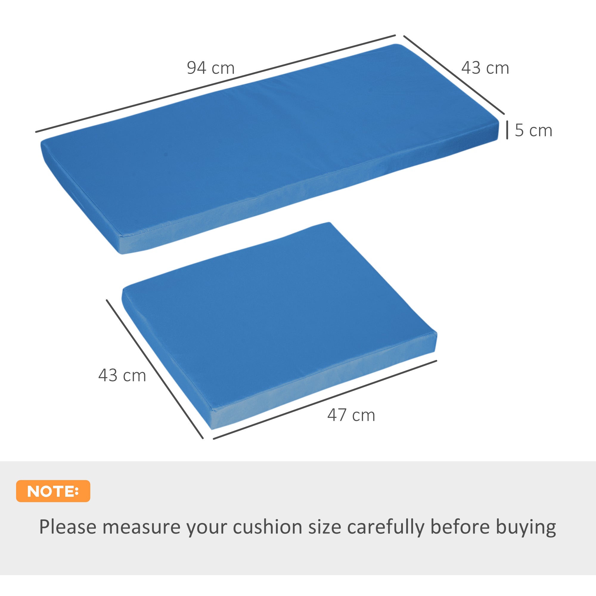 Outsunny Outdoor Seat Cushion Pads for Rattan Furniture, 3 PCs Garden Furniture Cushions, Sky Blue