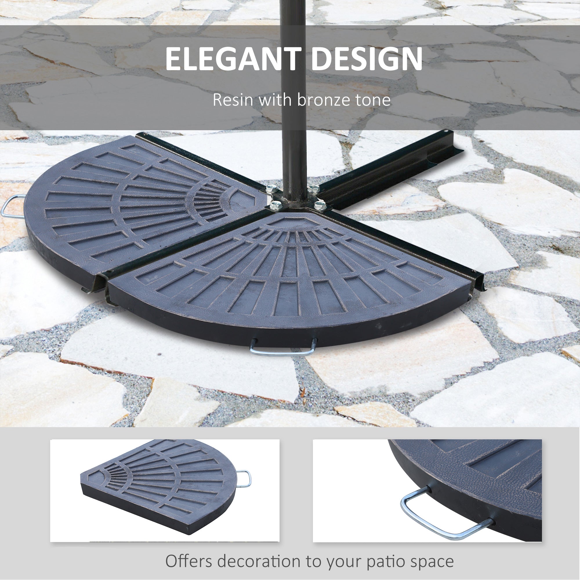 Outsunny 2 Piece Parasol Base, 28kg Resin Umbrella Stand Weights for Cantilever Parasol with Handles, Bronze