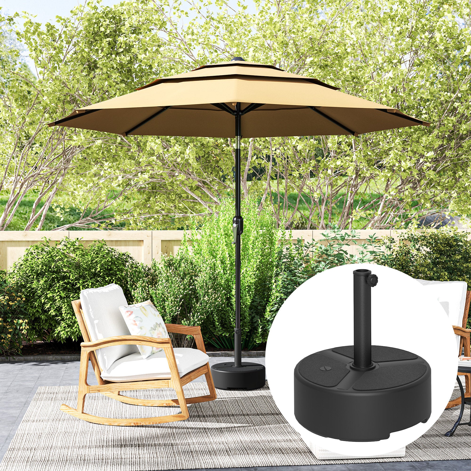 Outsunny Round Garden Parasol Base, Garden Umbrella Stand Heavy Duty Parasol Base, Filled Up to 20kg with Stand or 18kg with Water for Garden, Poolside, Black