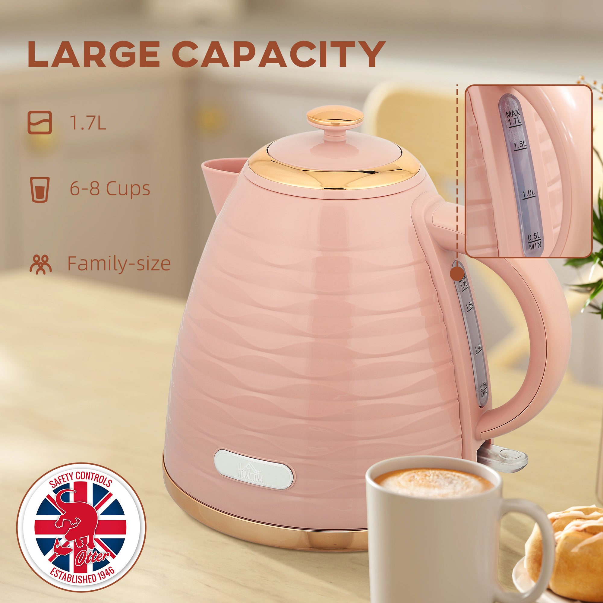 HOMCOM 3kW Rapid Boil Honeycomb Kettle - Pink