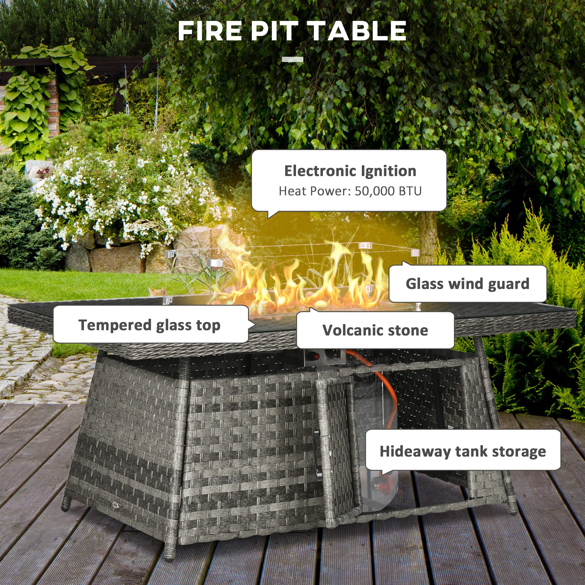 Outsunny Seven-Piece Firepit Table Rattan Sofa Set - Grey