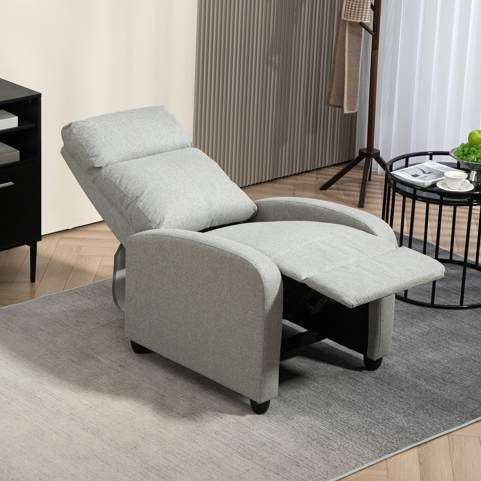 HOMCOM 135\'c2\'b0 Push Back Recliner Armchair, with Footrest - Grey