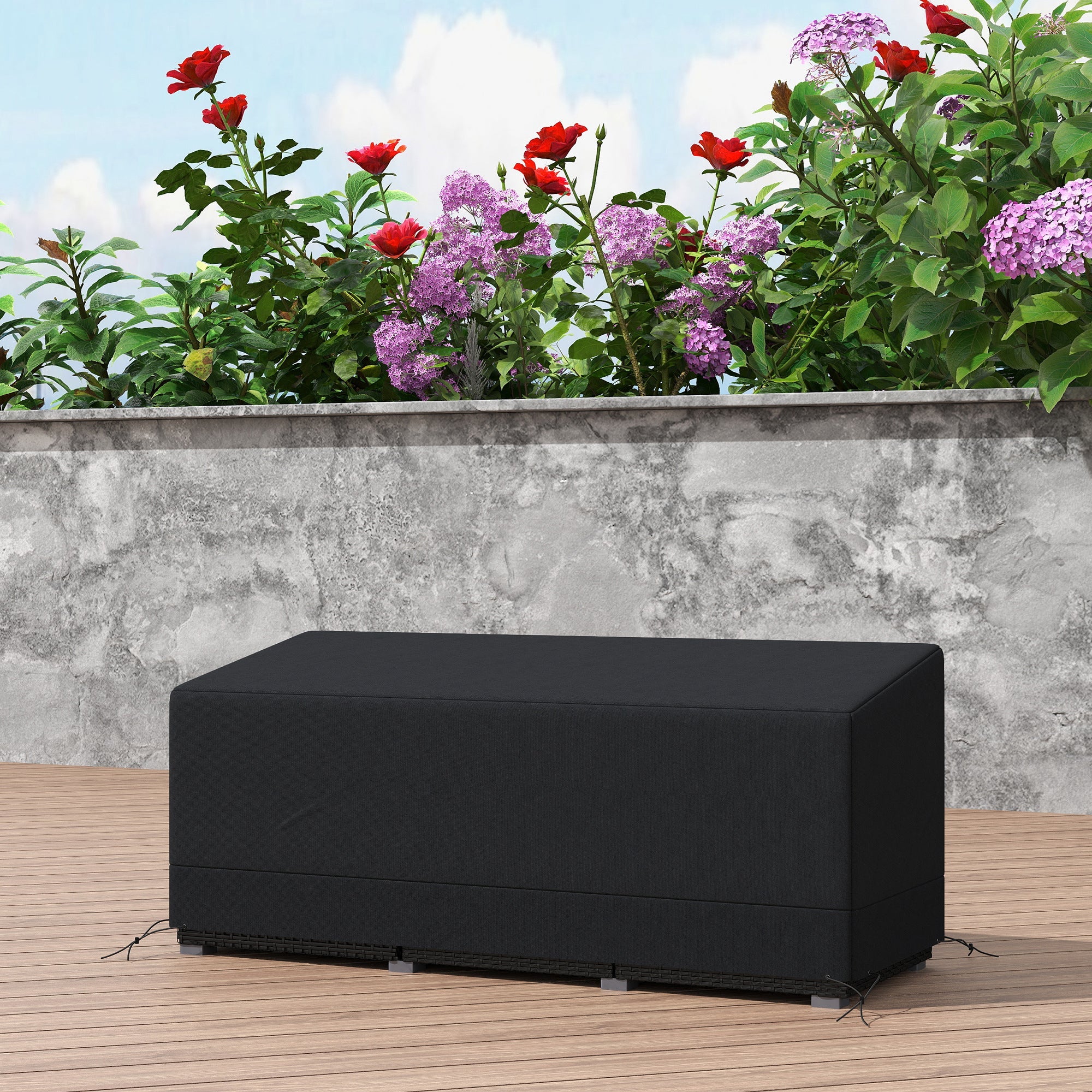 Outsunny Rectangular Patio Furniture Cover for 3 Seater Sofa Bistro Set, Water UV Resistant Protection 600D Oxford Fabric Rattan Lounge Clean Cover, 190 x 72 x 76cm, Black
