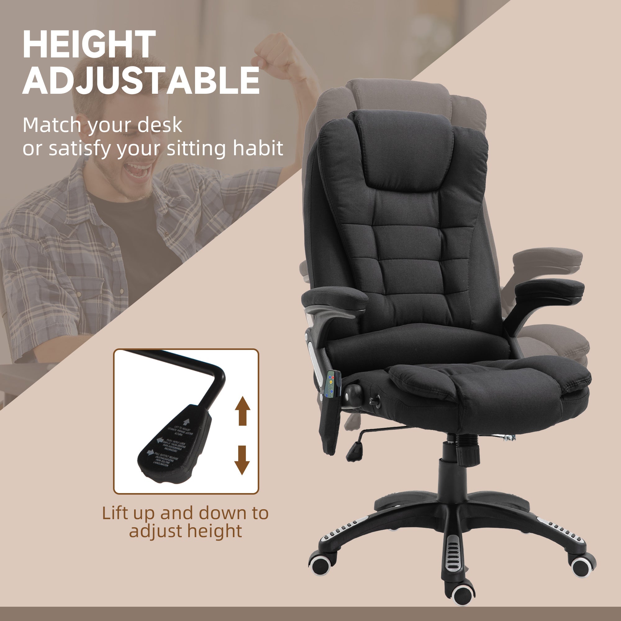 Vinsetto Massage Recliner Chair Heated Office Chair with Six Massage Points Linen-Feel Fabric 360\'c2\'b0 Swivel Wheels Black