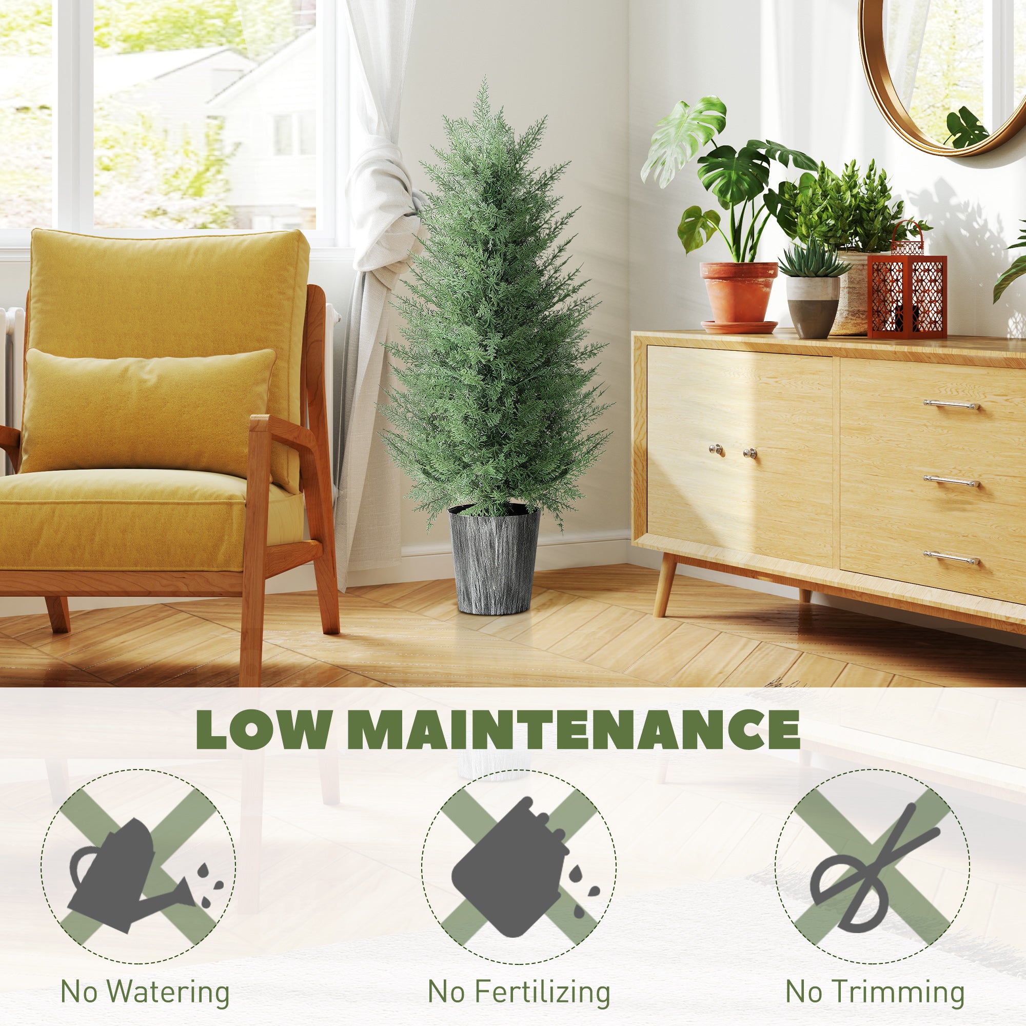 HOMCOM 90cm Artificial Cypress Trees Set of 2, UV Resistant Artificial Plants with Decorative Pot, Fake Plants for Indoor Outdoor Decor, Green