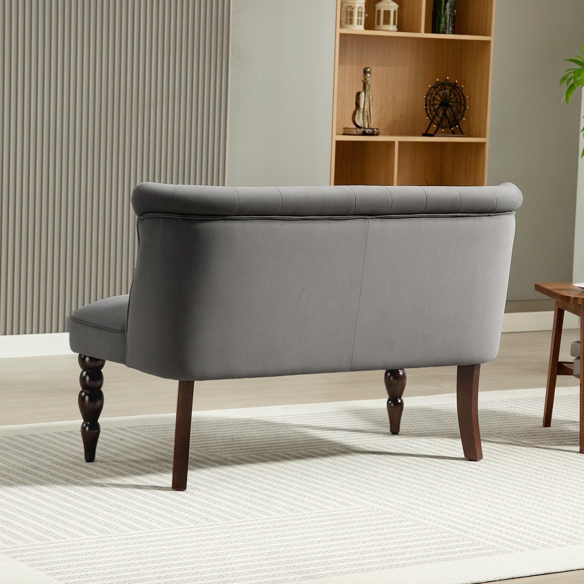 HOMCOM Velvet 2 Seater Sofa, Button Tufted Wingback Loveseat with Rubber Wood Legs for Living Room, Bedroom, Charcoal Grey