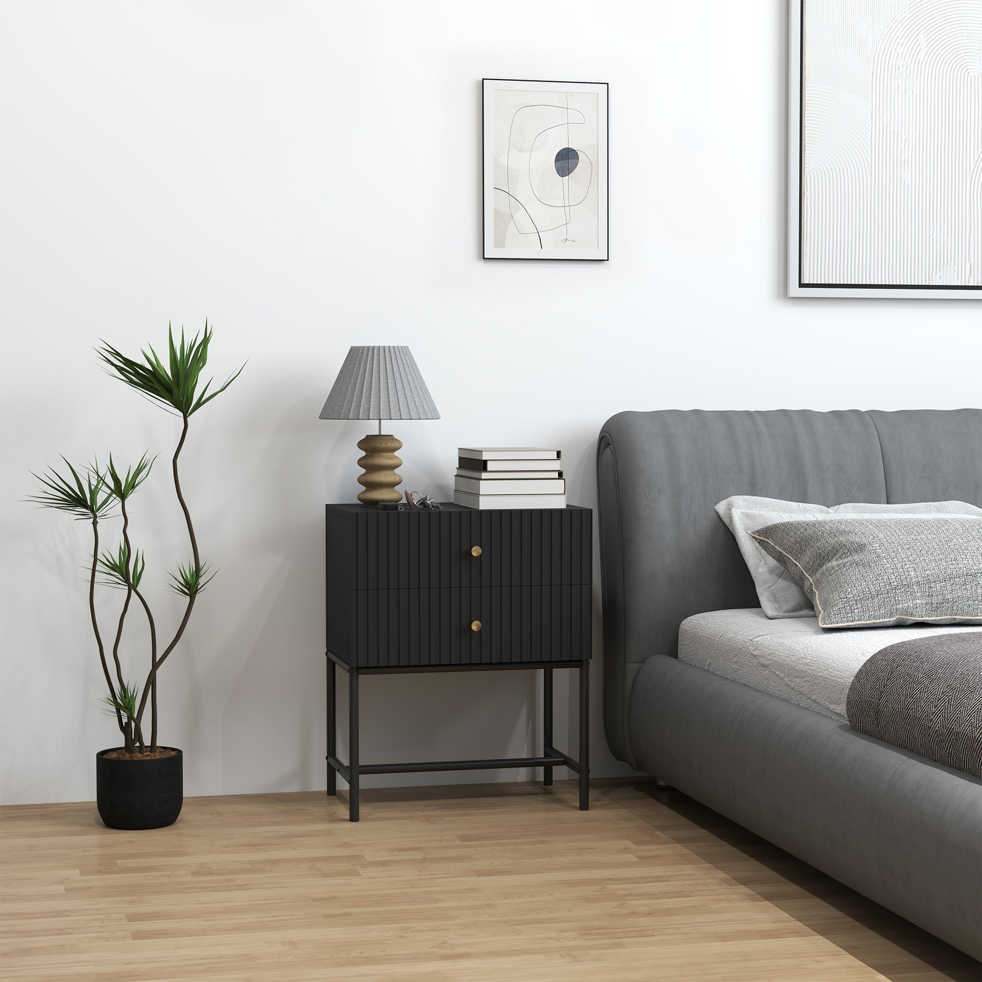 HOMCOM Elegant Two-Drawer Bedside Table - Black