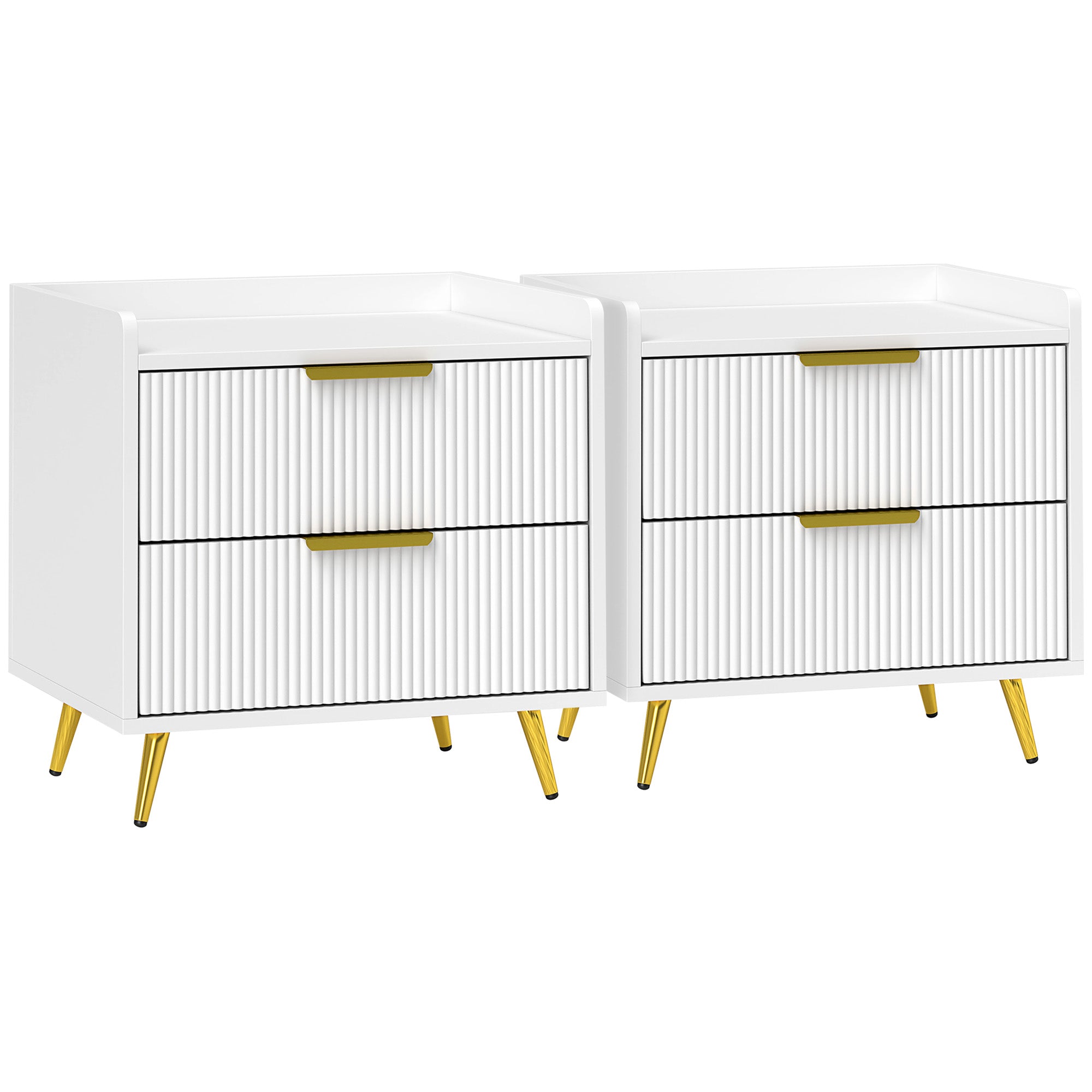 HOMCOM Elegant Two-Drawer Bedside Table Set of 2 - White